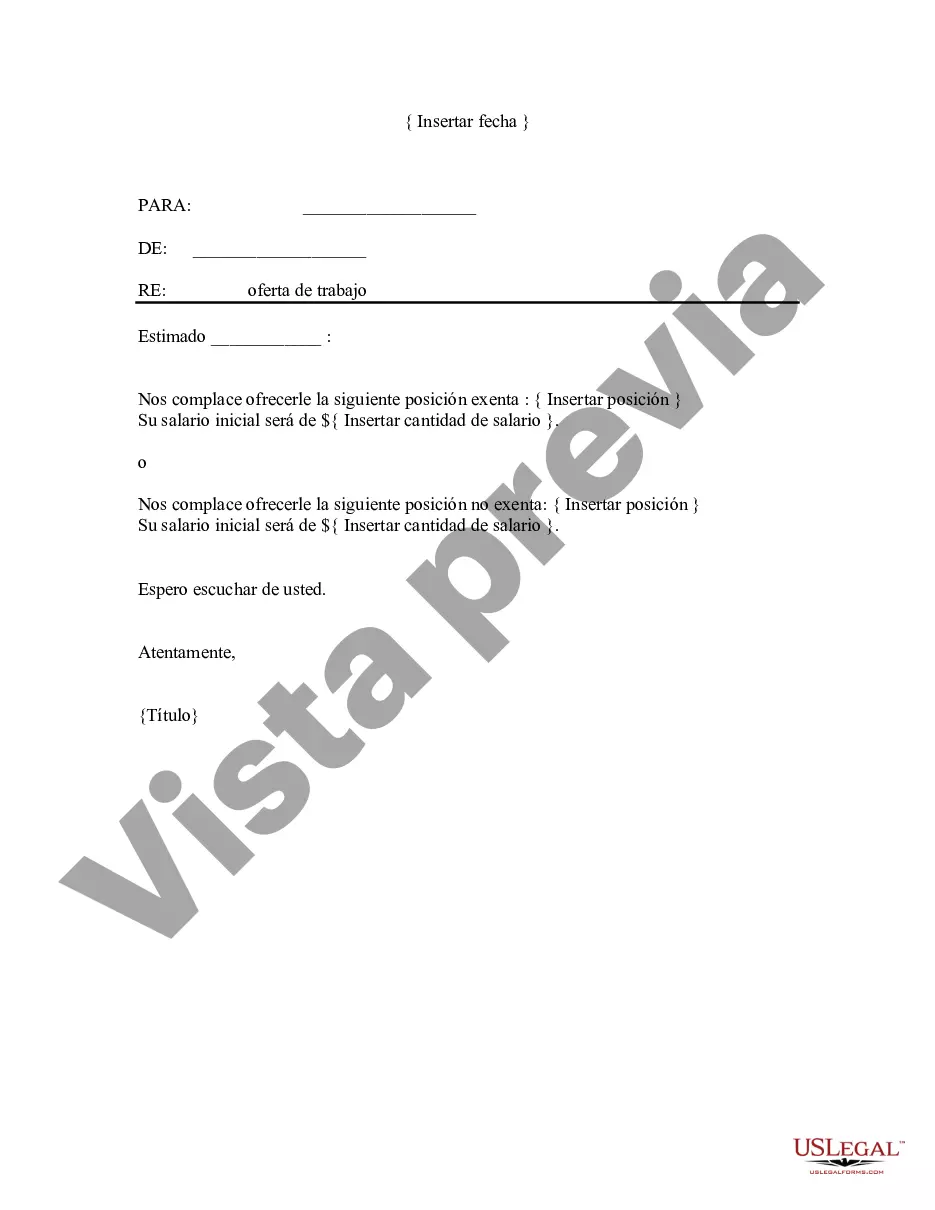 Dallas Texas Carta de oferta de trabajo para panadero | US Legal Forms