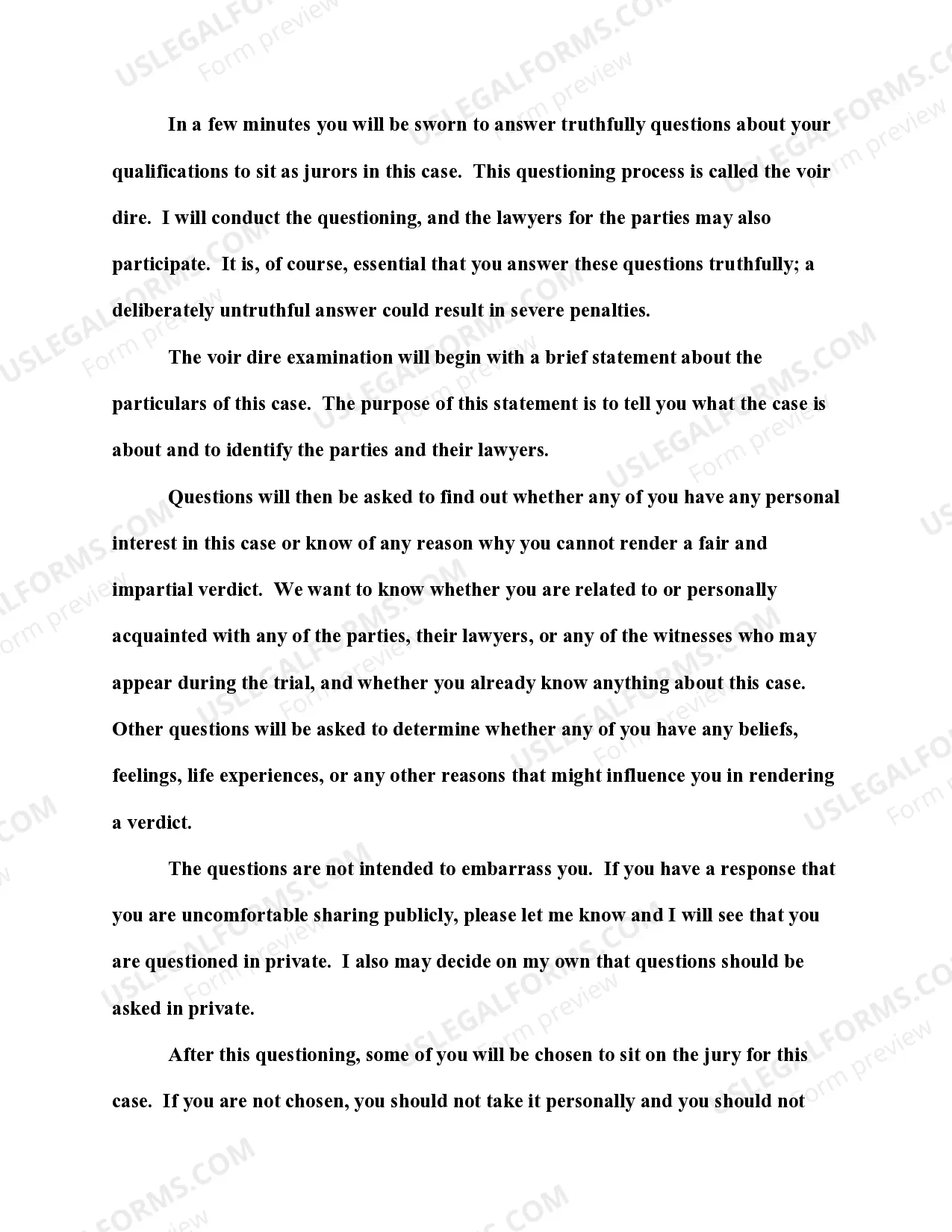 Preview Preliminary Instructions to Jury Panel