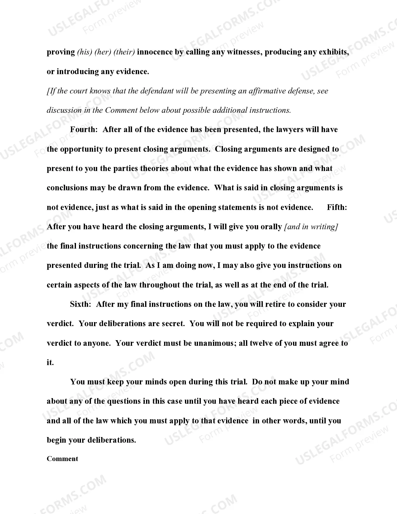 Preview Description of Trial Proceedings