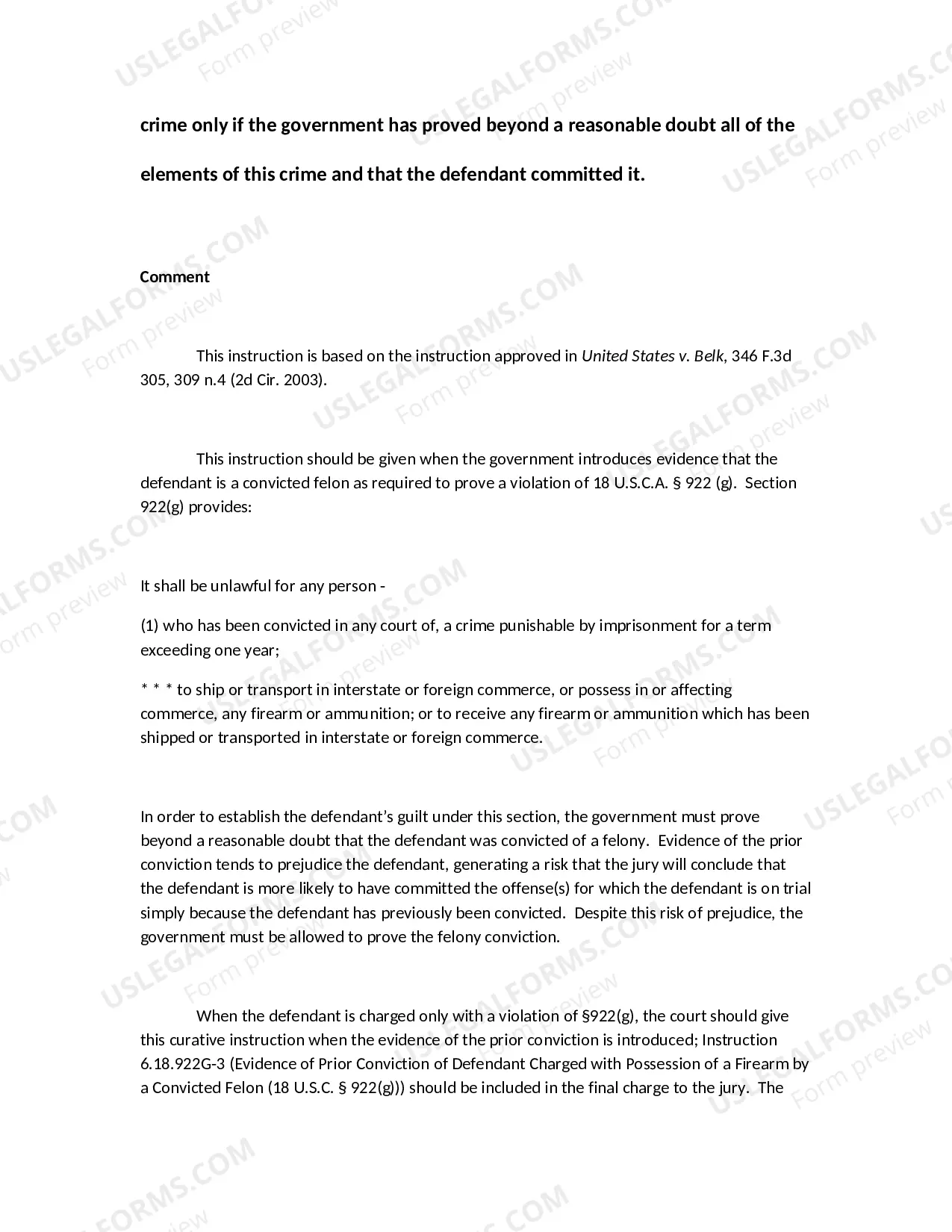 Preview Prior Conviction of Defendant Charged with Possession of a Firearm by a Convicted Felon (18 U.S.C.A. Sec. 922(g))