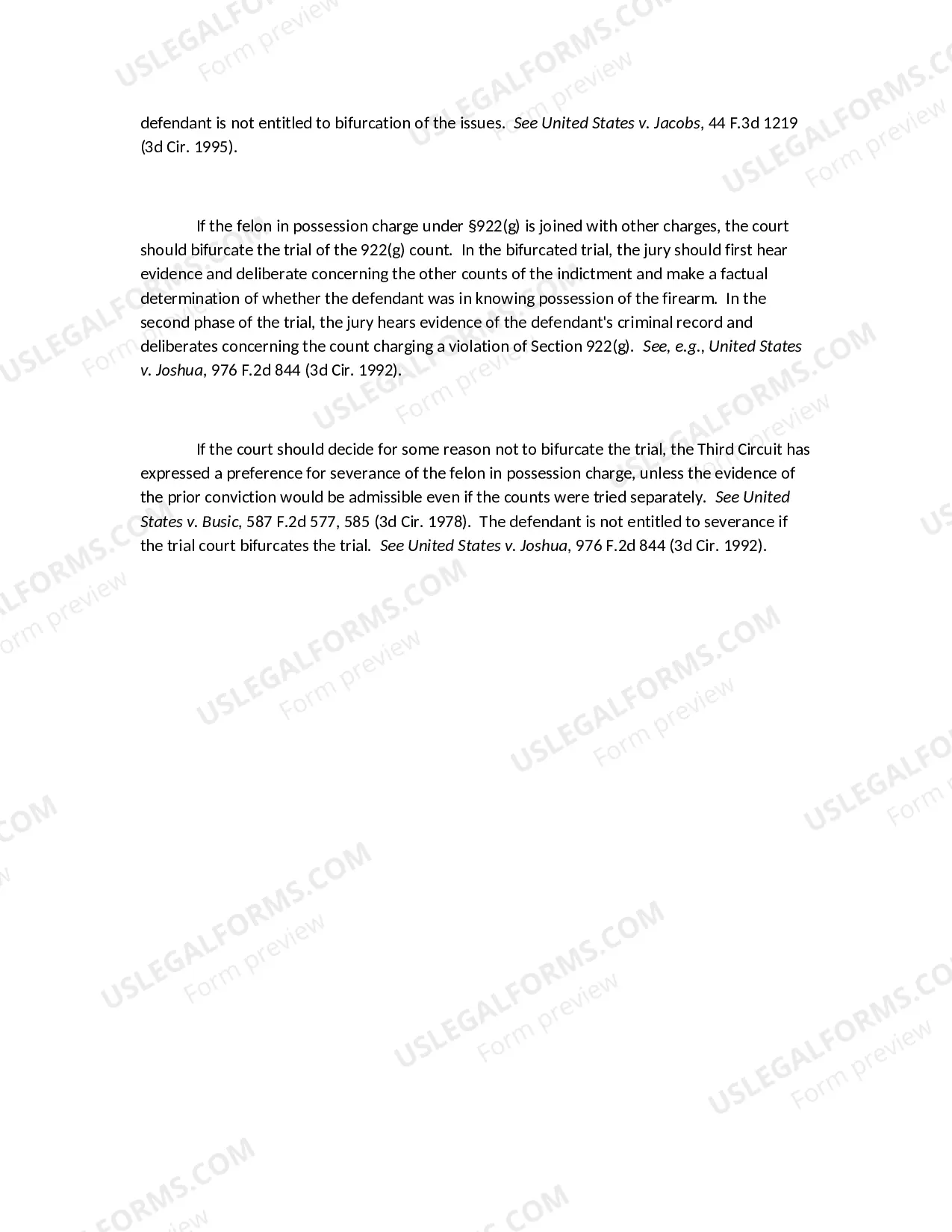 Preview Prior Conviction of Defendant Charged with Possession of a Firearm by a Convicted Felon (18 U.S.C.A. Sec. 922(g))