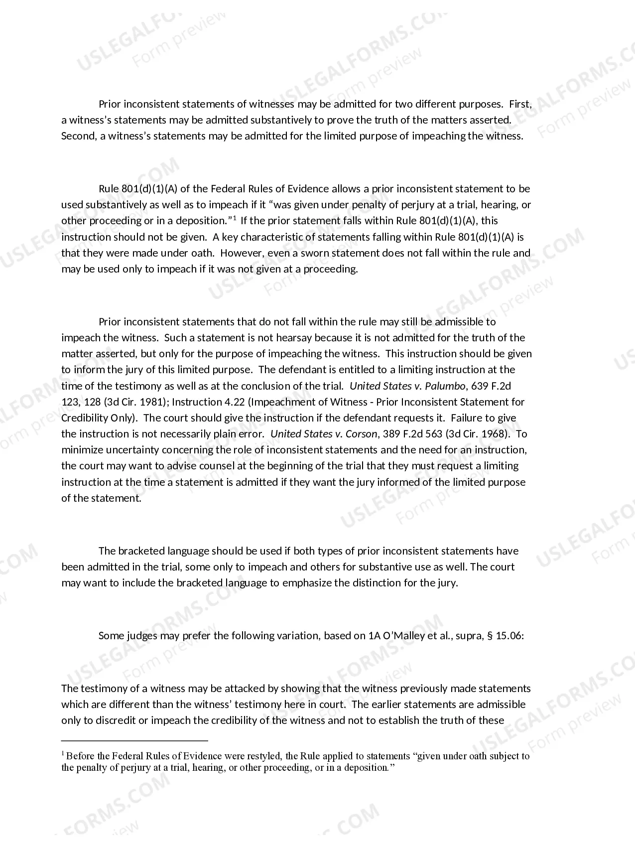 Preview Impeachment of Witness - Prior Inconsistent Statement for Credibility Only