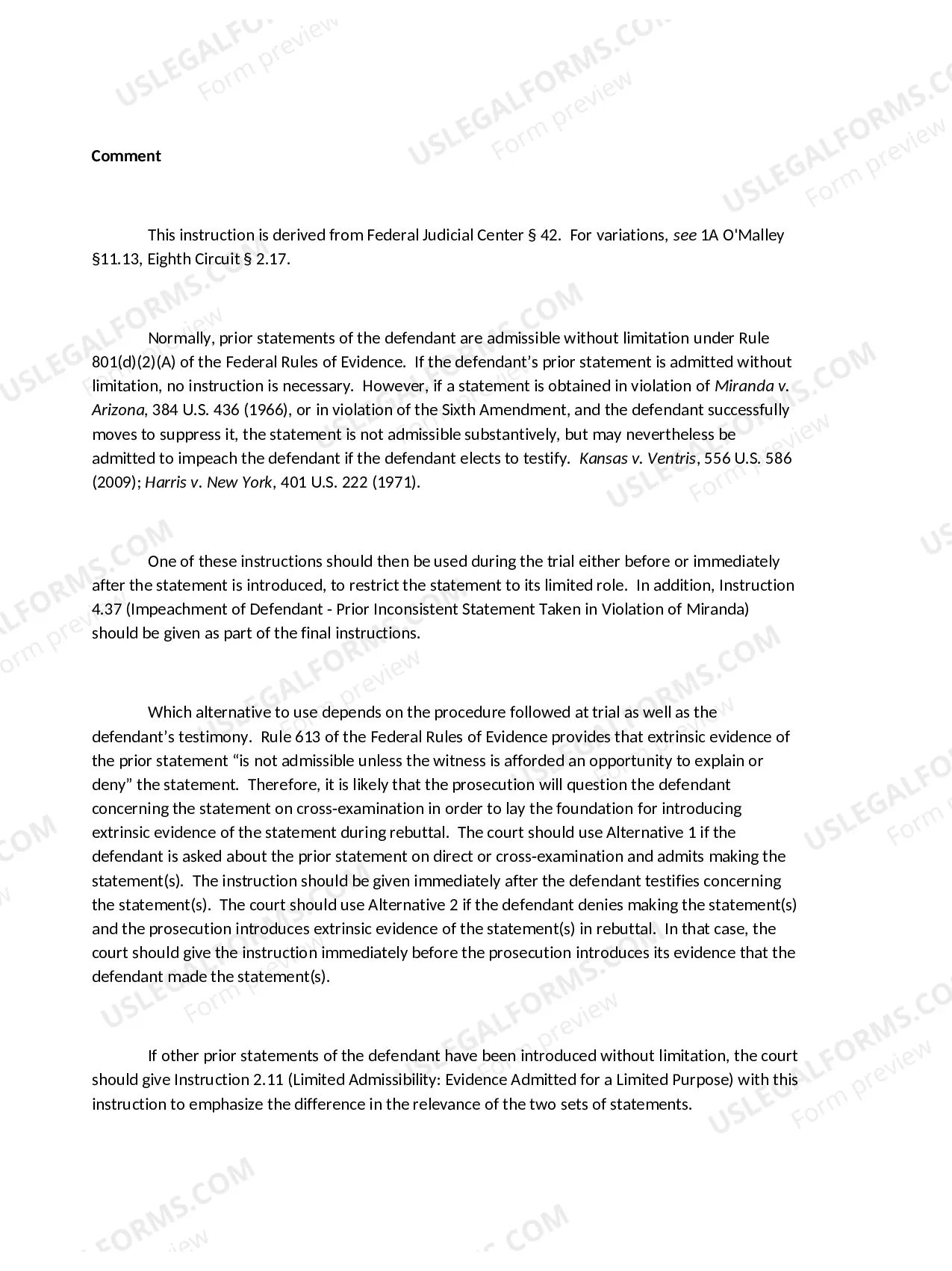 Preview Impeachment of Defendant - Prior Inconsistent Statement Taken in Violation of Miranda