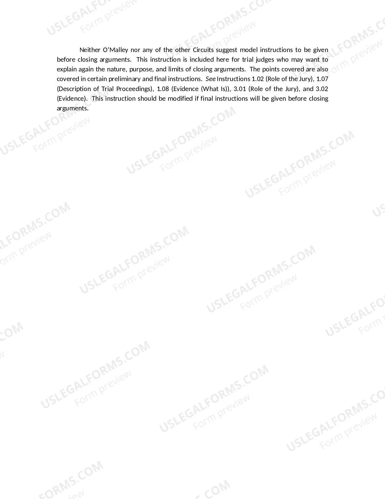 Preview Instructions Prior to Closing Arguments