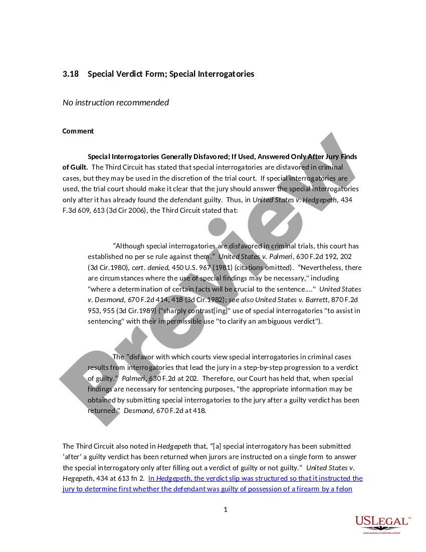 Special Verdict Form; Special Interrogatories US Legal Forms