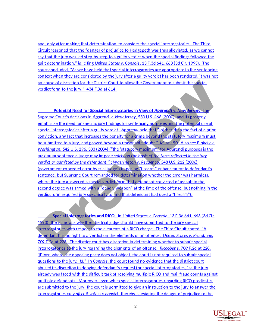 Special Verdict Form; Special Interrogatories US Legal Forms