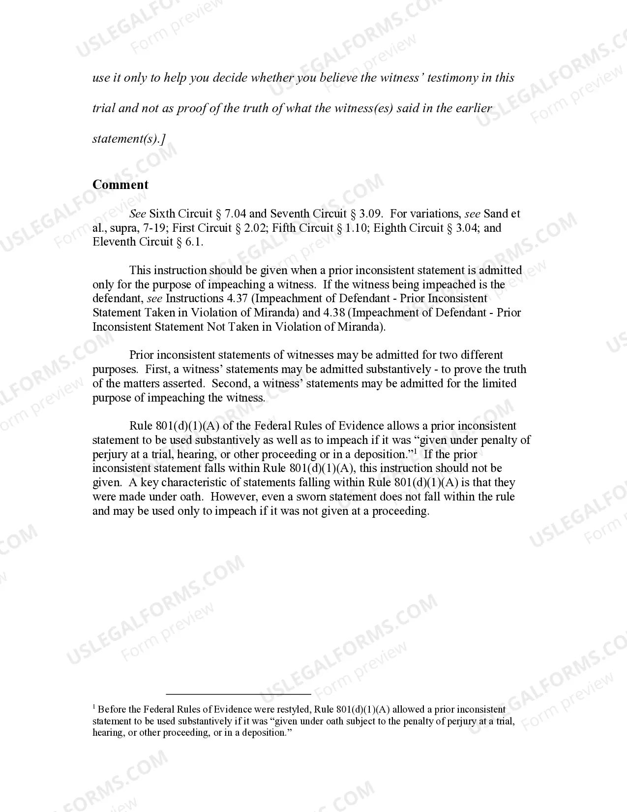 Preview Impeachment of Witness - Prior Inconsistent Statement for Credibility Only