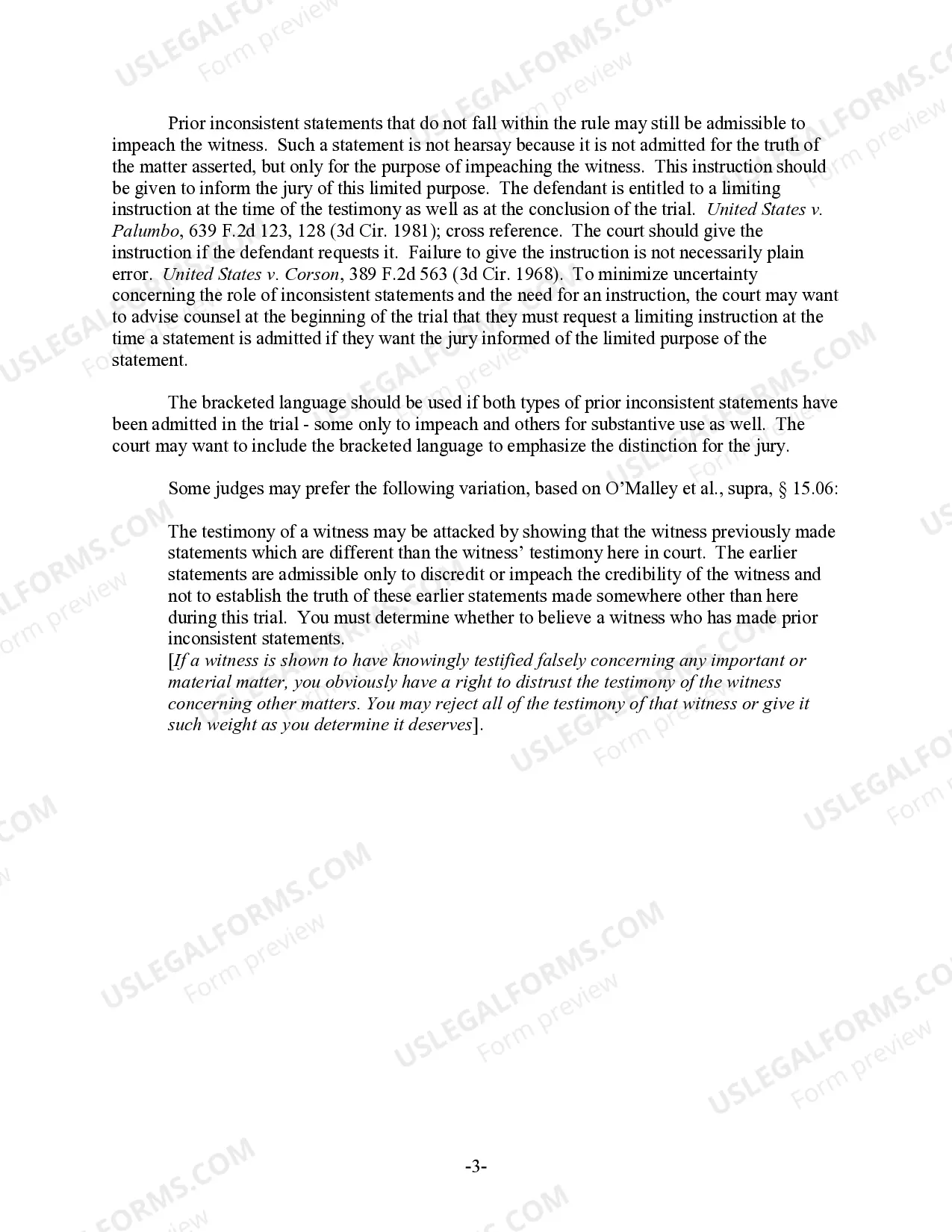Preview Impeachment of Witness - Prior Inconsistent Statement for Credibility Only