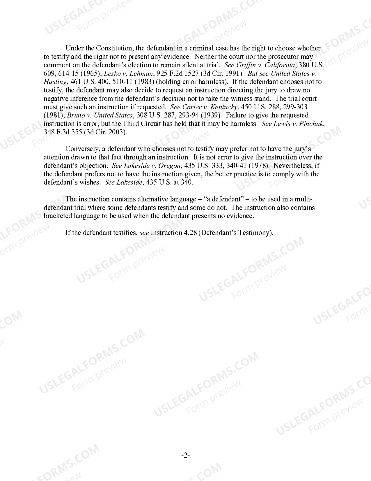 Preview Defendant's Choice not to Testify or Present Evidence