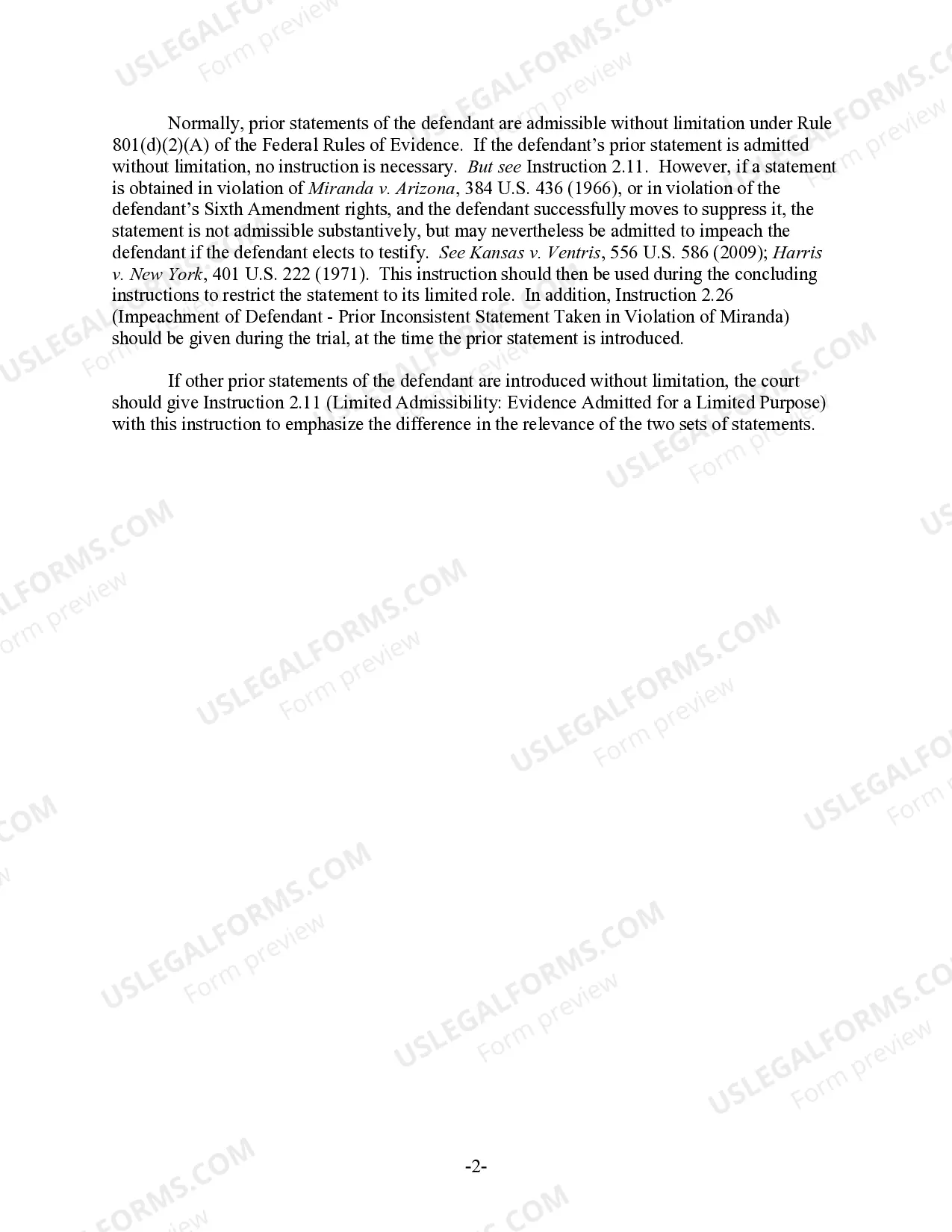 Preview Impeachment of Defendant - Prior Inconsistent Statement Taken in Violation of Miranda