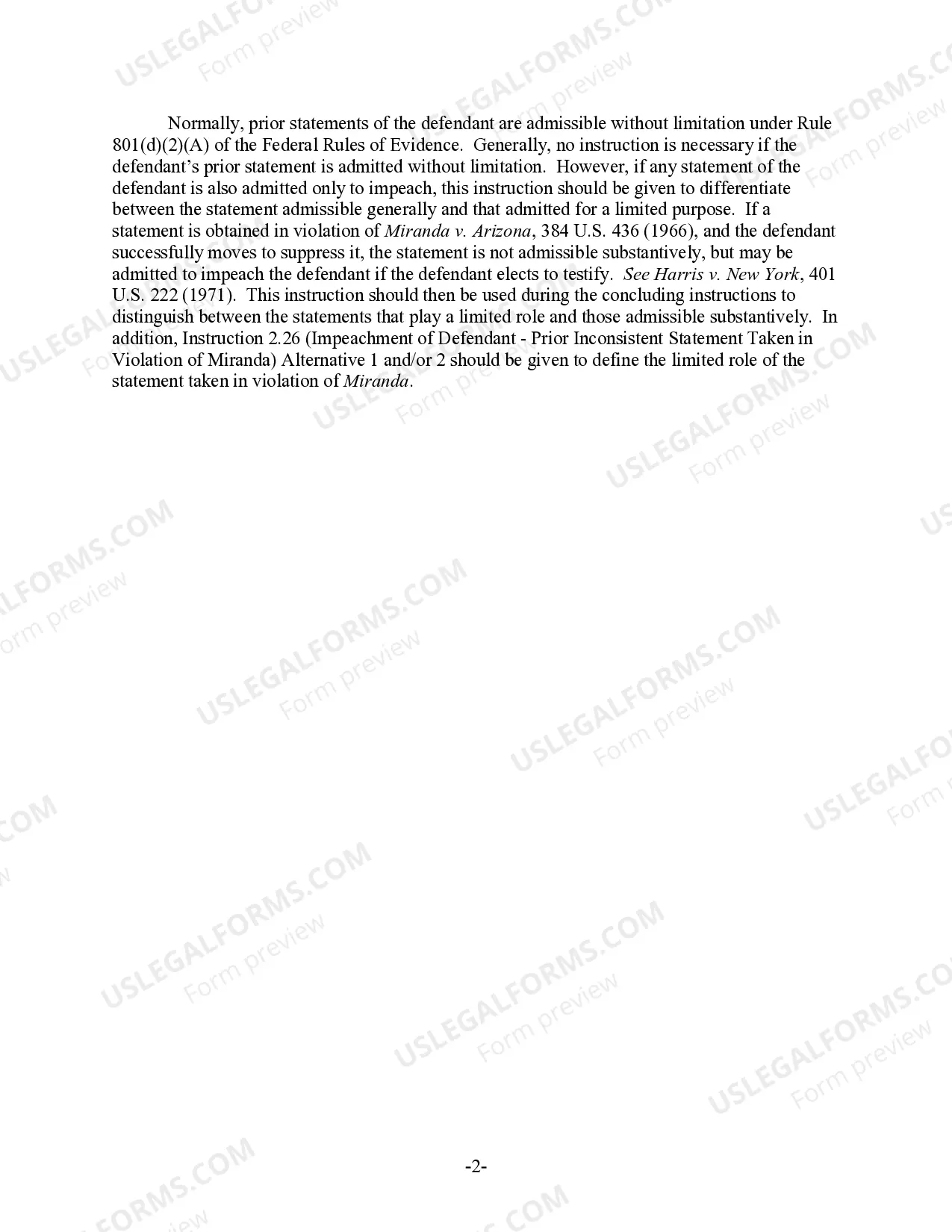 Preview Impeachment of Defendant - Prior Inconsistent Statement Not Taken in Violation of Miranda