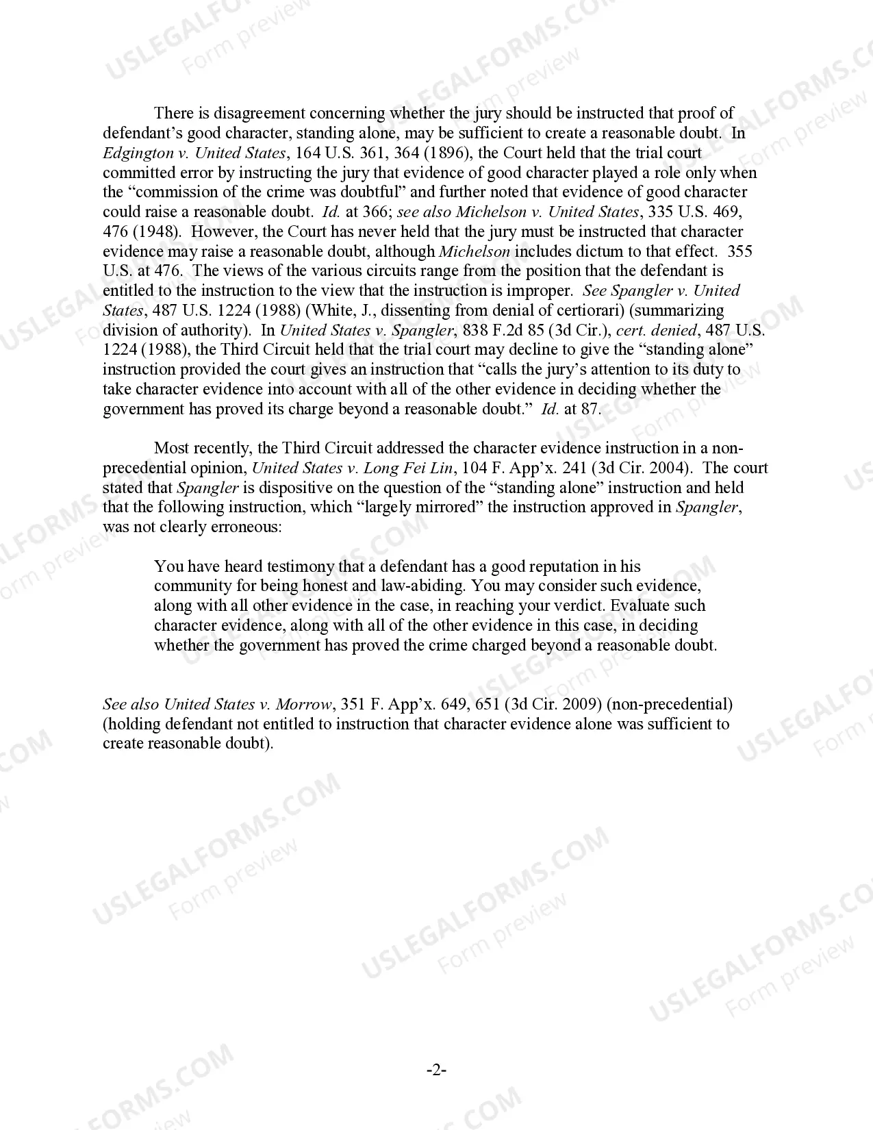 Preview Defendant's Character Evidence