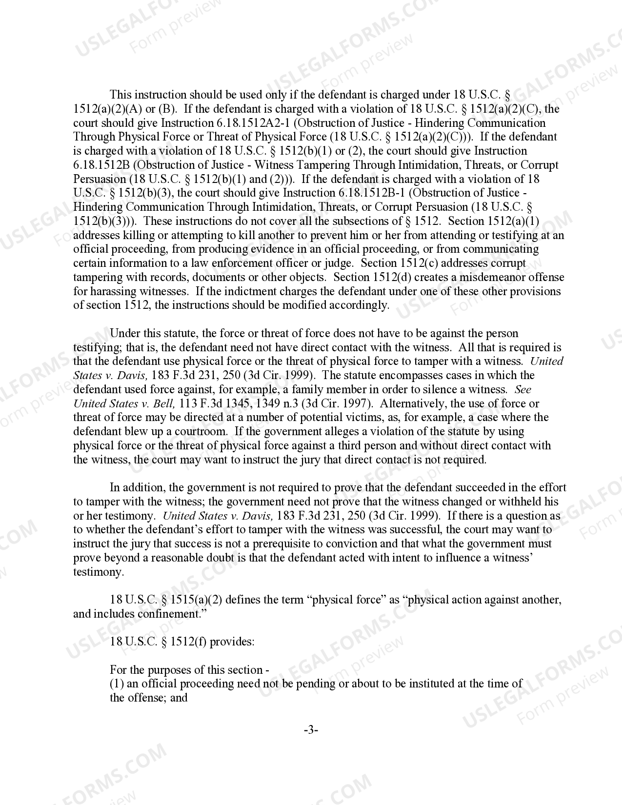 Obstruction of Justice Witness Tampering Through Physical Force or