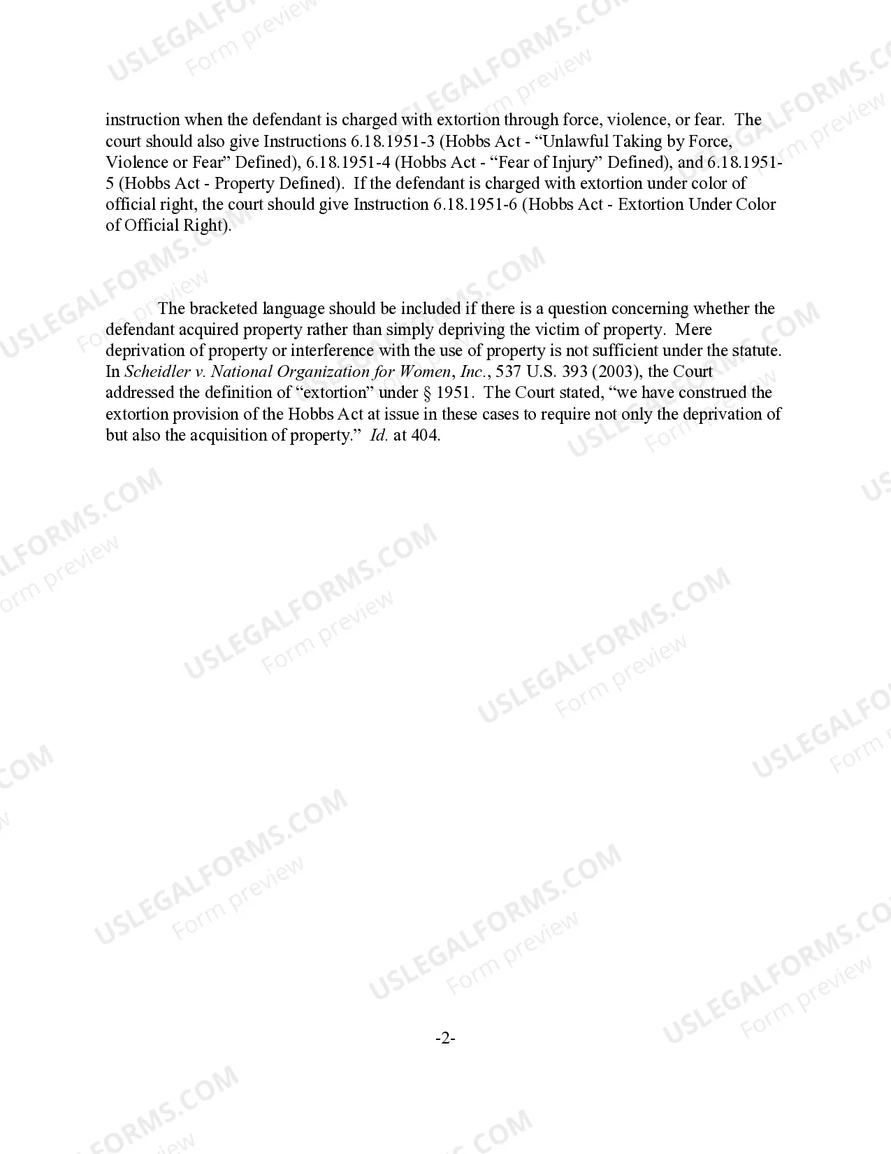 Preview Hobbs Act - Extortion by Force, Violence, or Fear (revised 2016)
