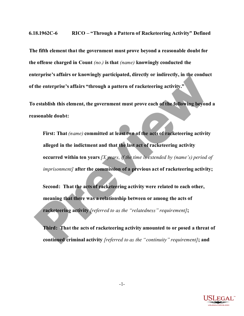 RICO "Pattern Of Racketeering Activity" Defined US Legal Forms