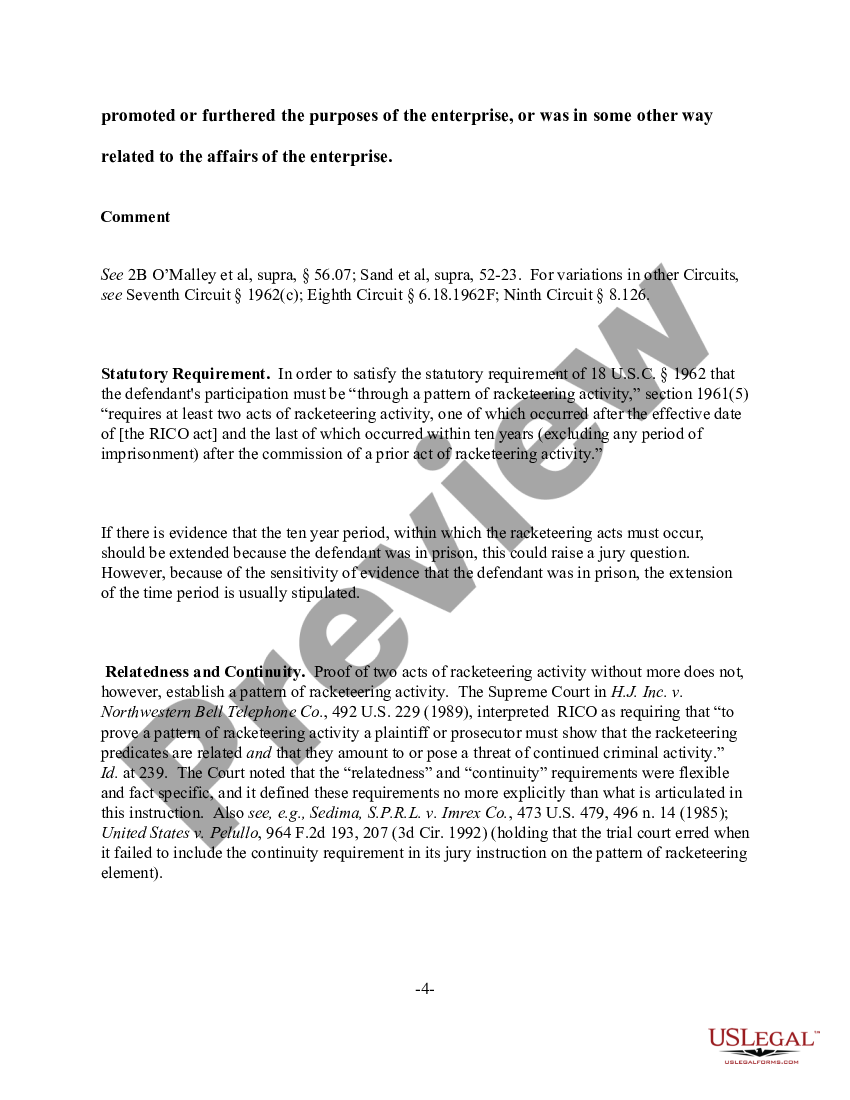 RICO "Pattern Of Racketeering Activity" Defined US Legal Forms