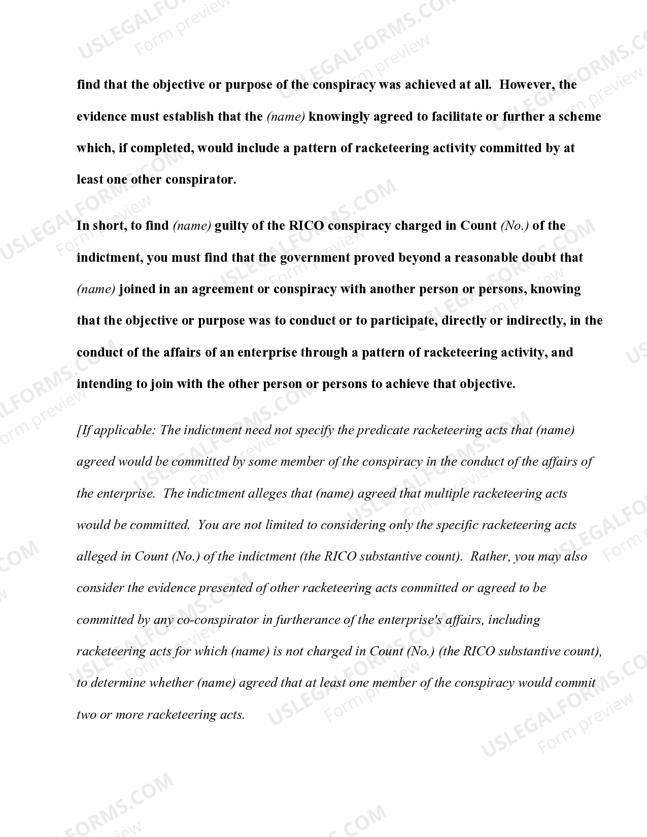 RICO Conspiracy; Elements of the Offense (18 U.S.C. Sec.1962(d)) US