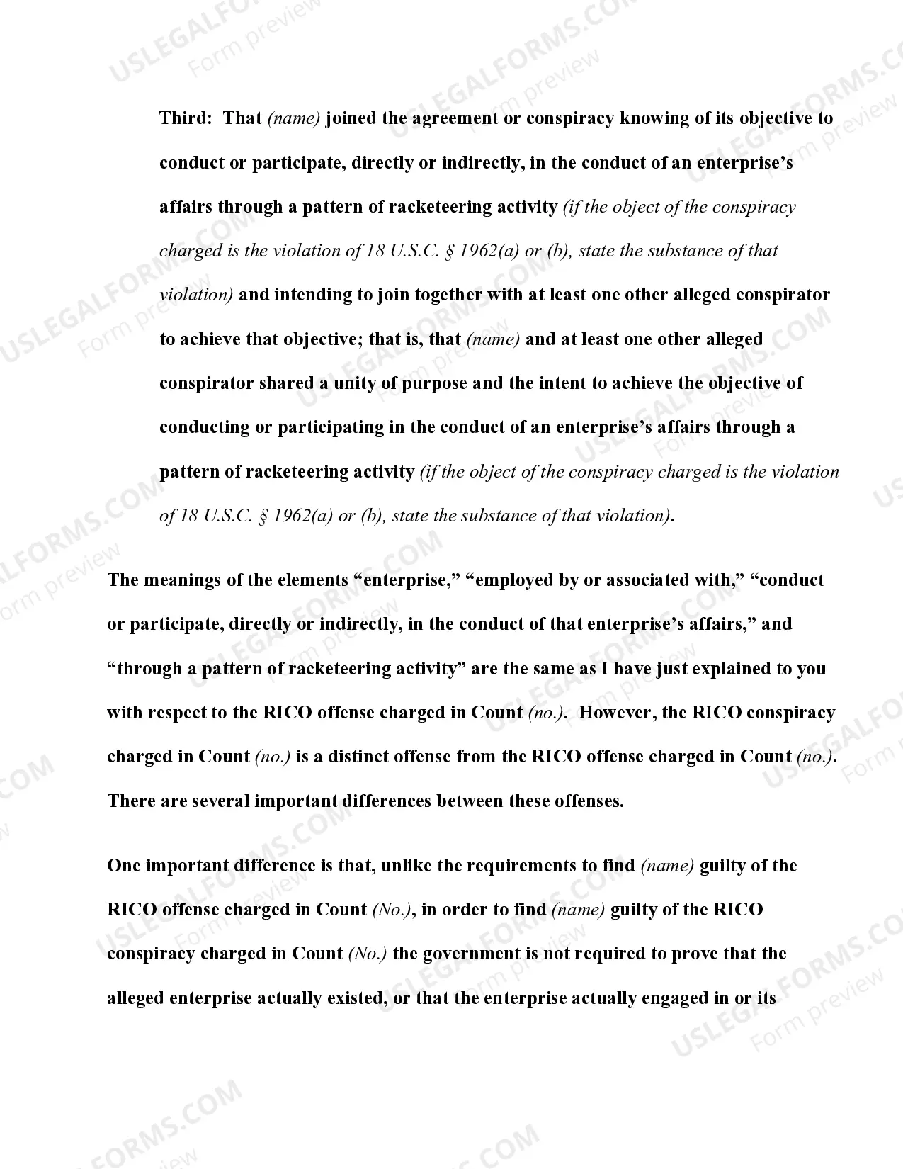Preview RICO - Conspiracy; Elements of the Offense (18 U.S.C. Sec.1962(d))