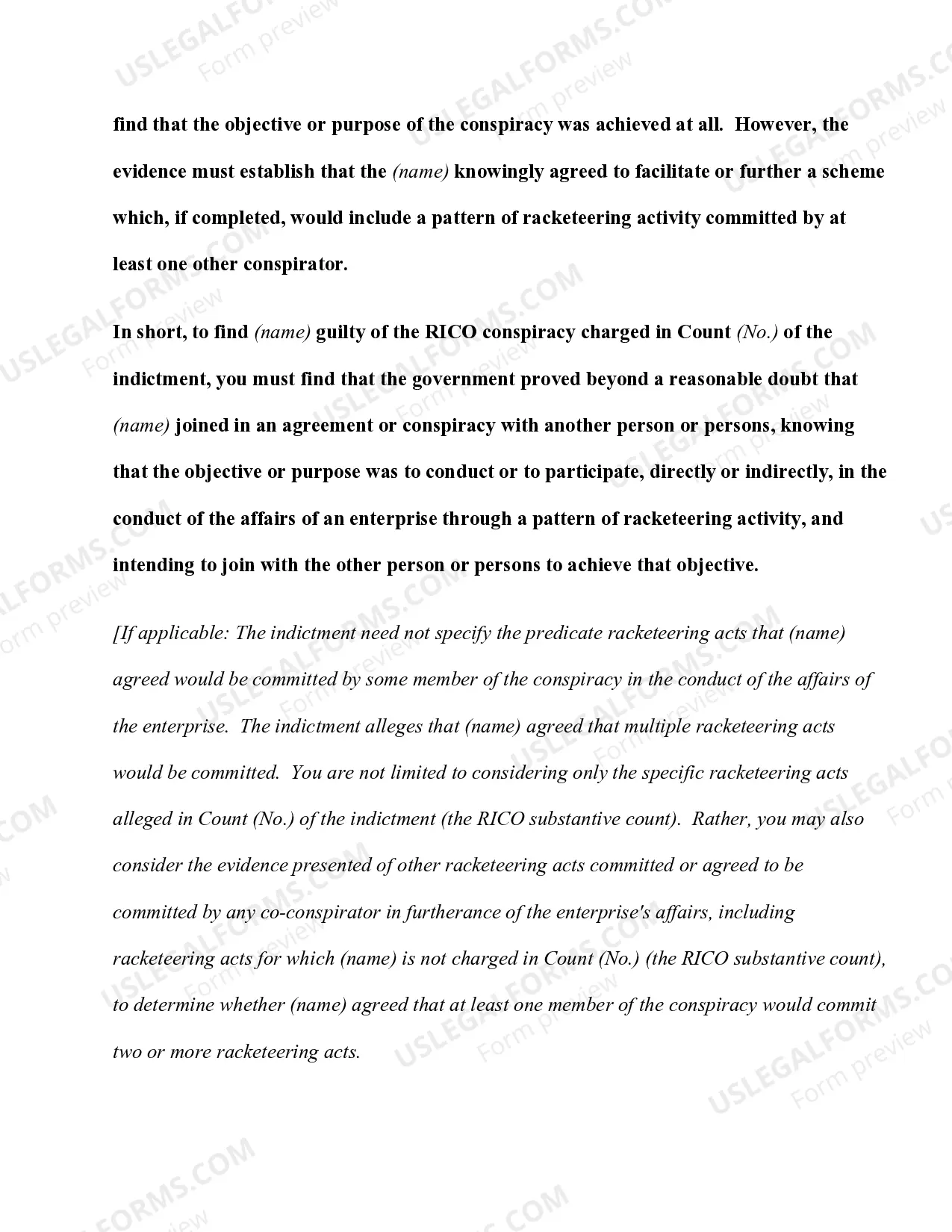 Preview RICO - Conspiracy; Elements of the Offense (18 U.S.C. Sec.1962(d))