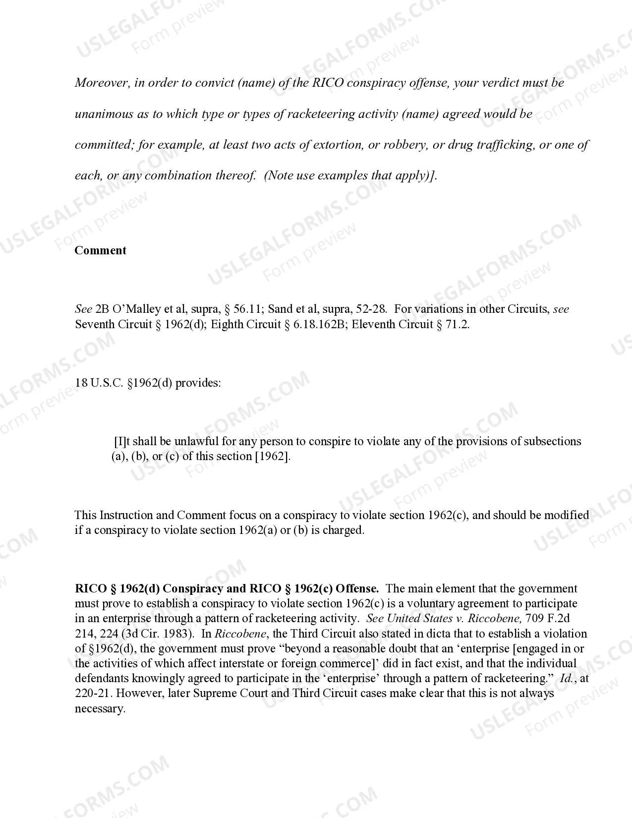 Preview RICO - Conspiracy; Elements of the Offense (18 U.S.C. Sec.1962(d))