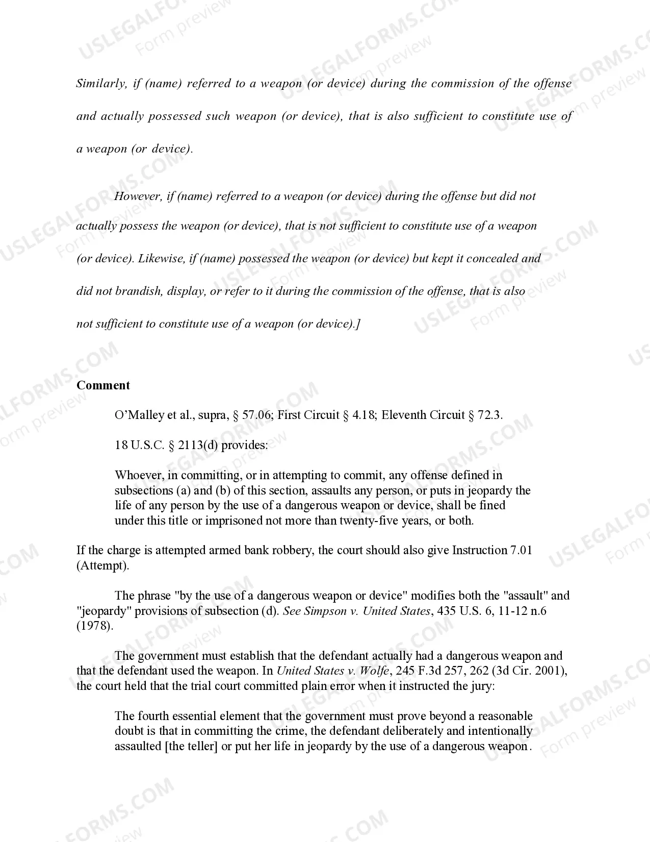 Preview Bank Robbery - Armed - Elements of the Offense (18 U.S.C. Sec. 2113(d))
