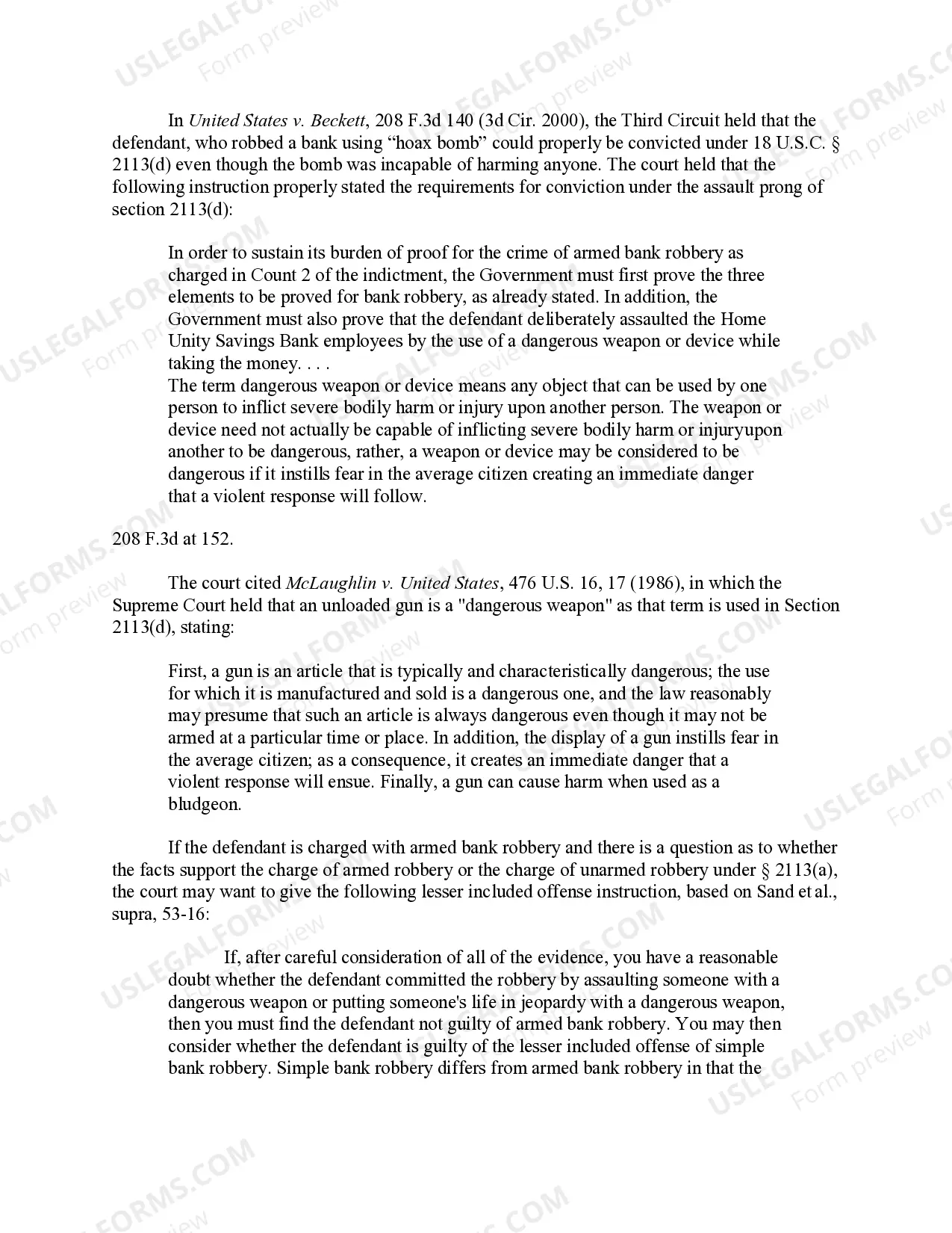 Preview Bank Robbery - Armed - Elements of the Offense (18 U.S.C. Sec. 2113(d))