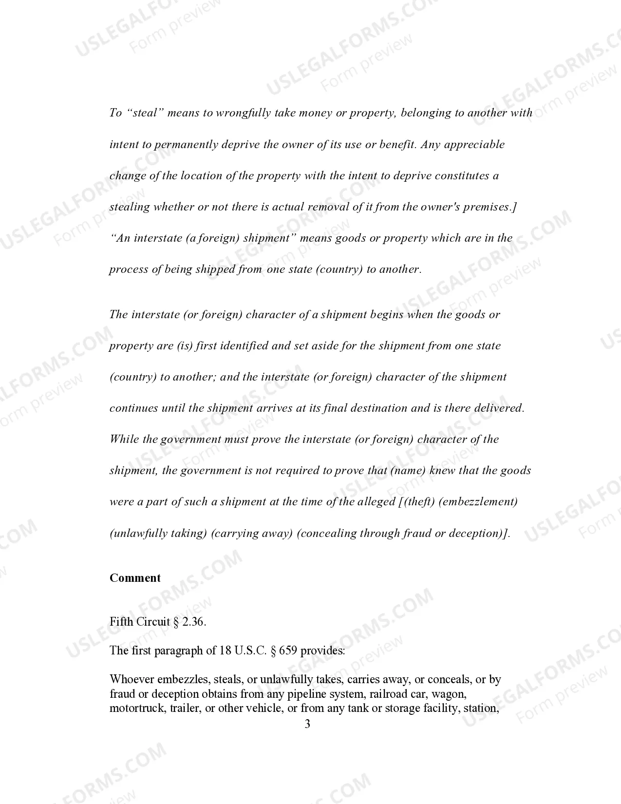 Preview Theft From Interstate Shipment (18 U.S.C. Sec.659) (First Paragraph)