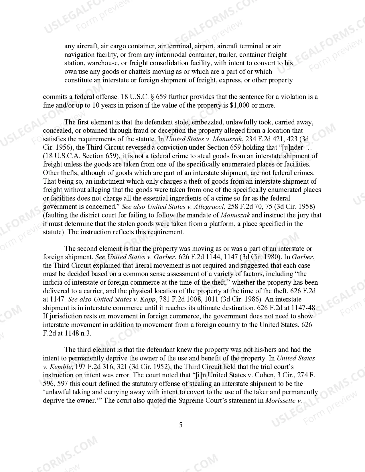 Preview Theft From Interstate Shipment (18 U.S.C. Sec.659) (First Paragraph)