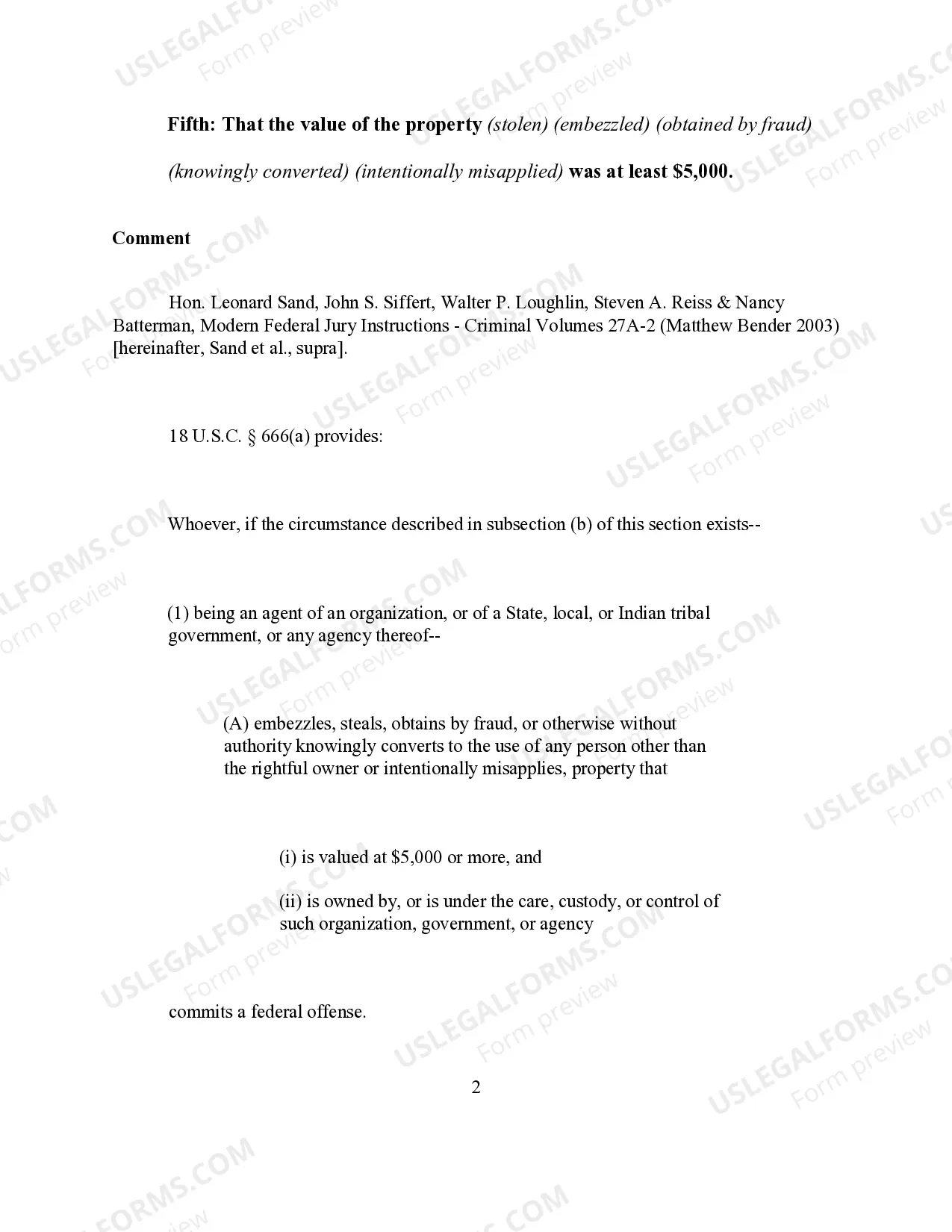 Preview Theft Concerning a Program Receiving Federal Funds (18 U.S.C. Sec. 666(a)(1)(A)) (revised 2017)