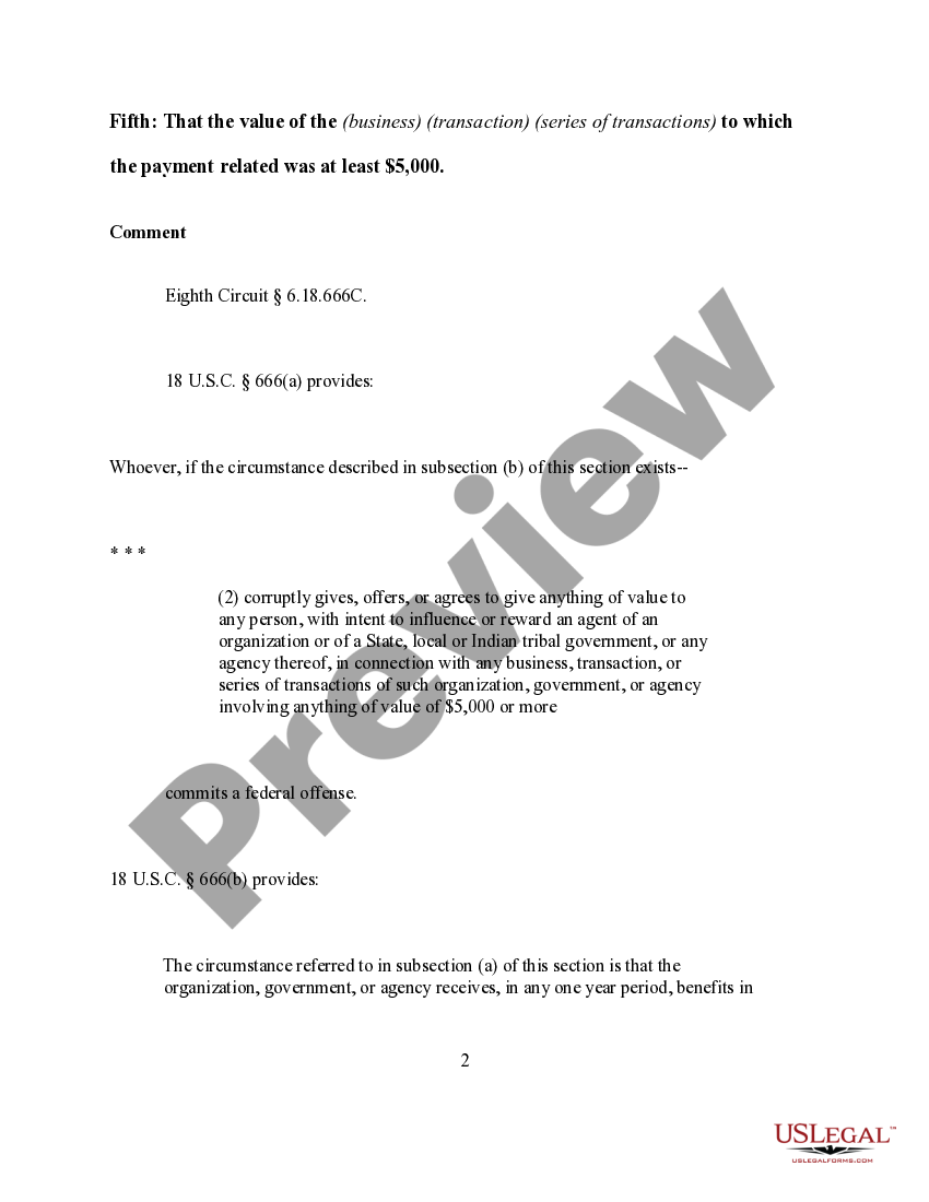 Bribery of an Agent of a Program Receiving Federal Funds (18 U.S.C. Sec