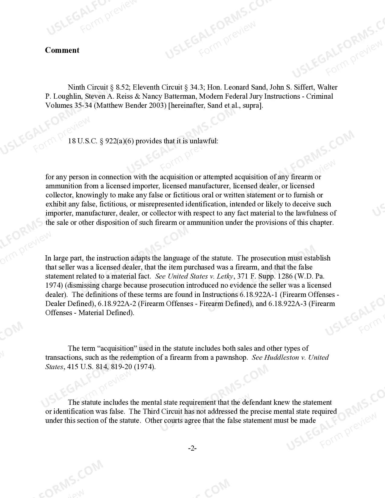 Preview False Statement in Purchase of a Firearm (18 U.S.C. Sec. 922(a)(6)) (revised 2014)