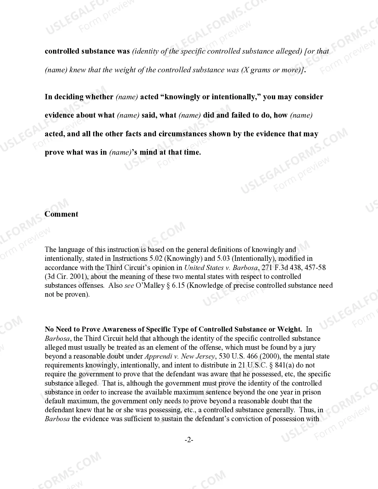 Preview Controlled Substances Offenses - Knowingly or Intentionally Defined