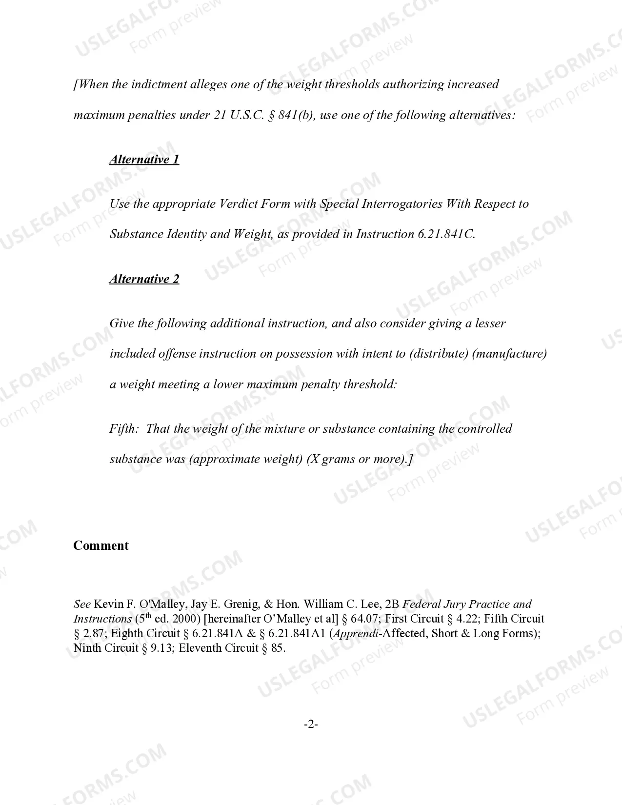 Preview Possession with Intent to (Manufacture) (Distribute) a Controlled Substance (21 U.S.C. Sec. 841(a) & (b))