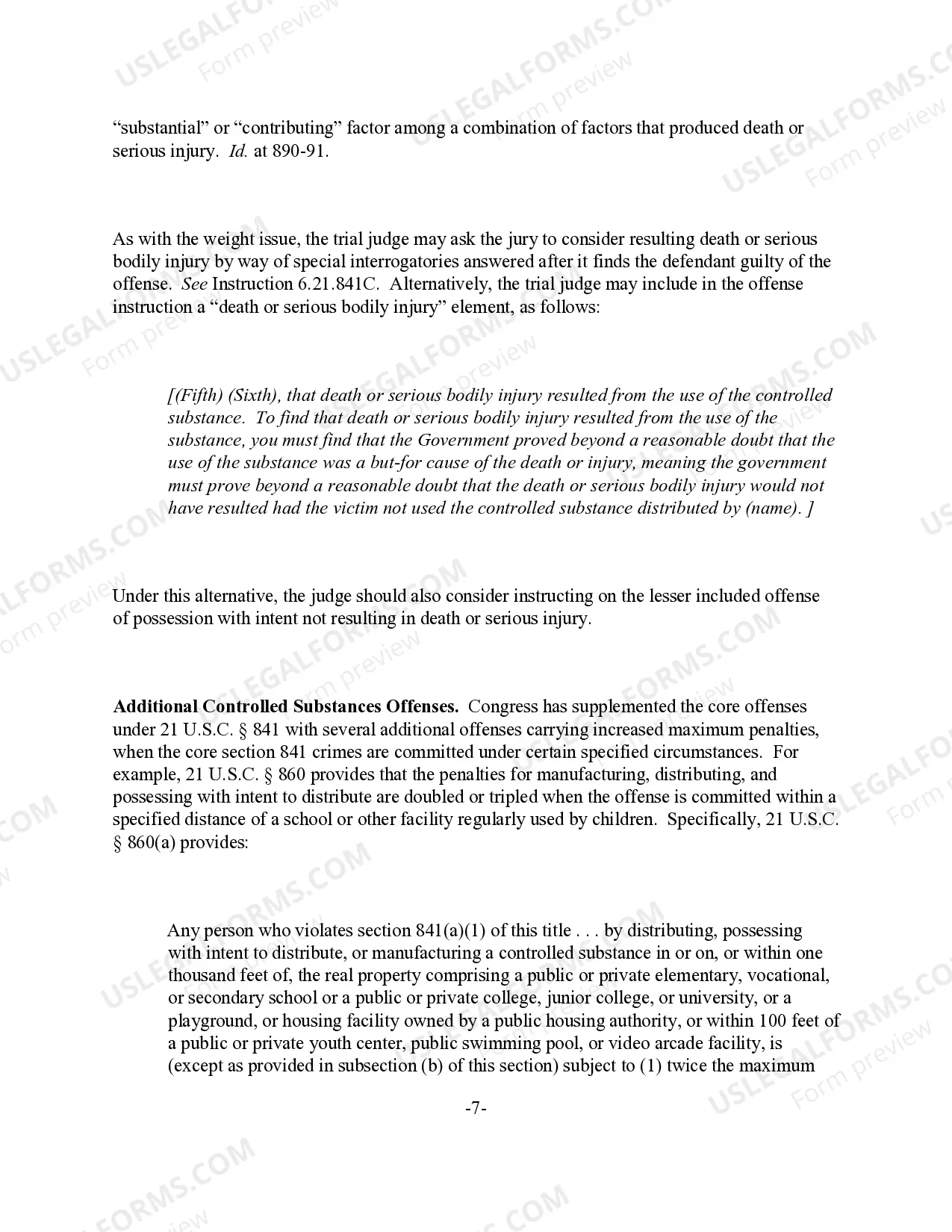 Preview Possession with Intent to (Manufacture) (Distribute) a Controlled Substance (21 U.S.C. Sec. 841(a) & (b))