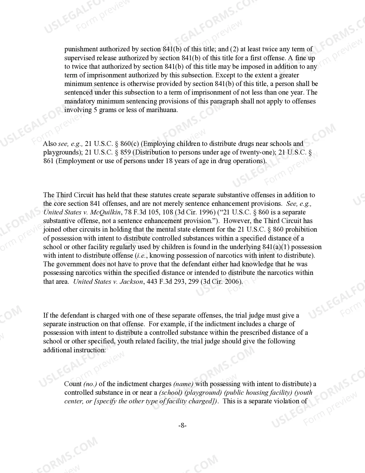 Preview Possession with Intent to (Manufacture) (Distribute) a Controlled Substance (21 U.S.C. Sec. 841(a) & (b))