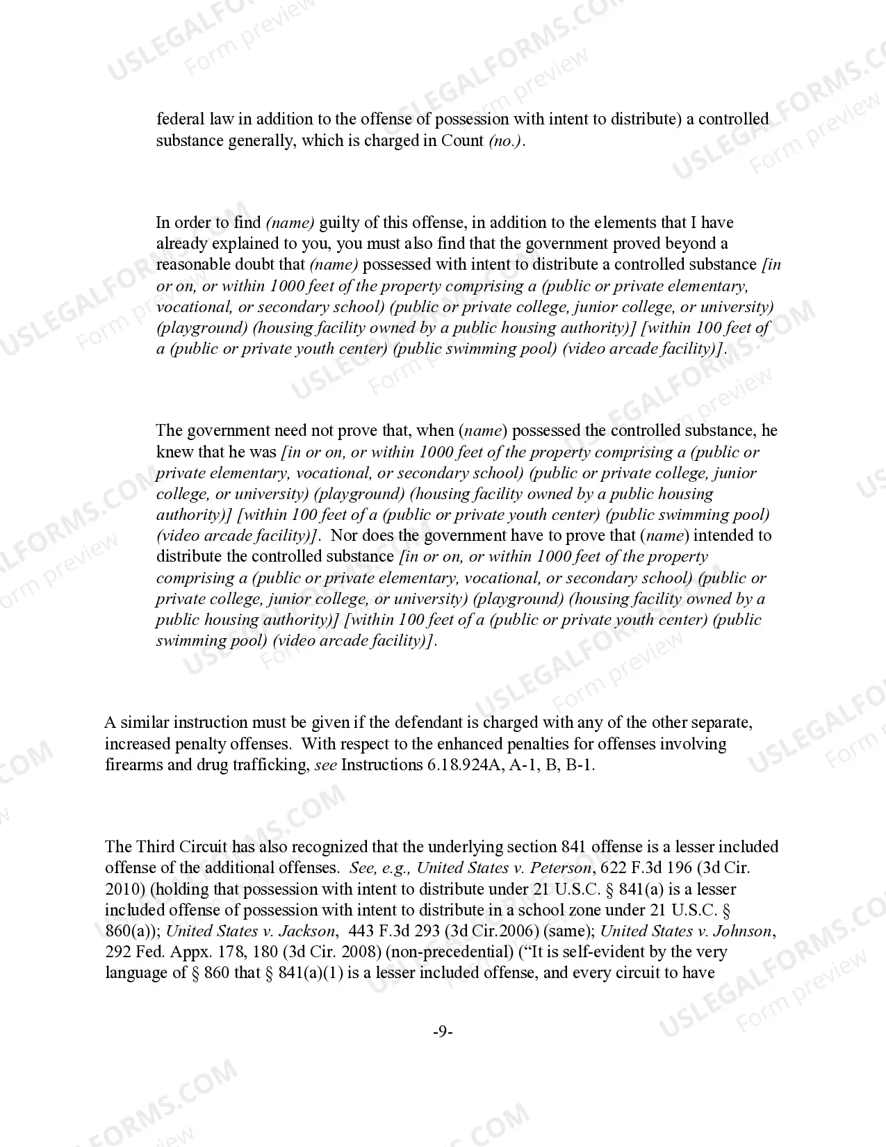 Preview Possession with Intent to (Manufacture) (Distribute) a Controlled Substance (21 U.S.C. Sec. 841(a) & (b))