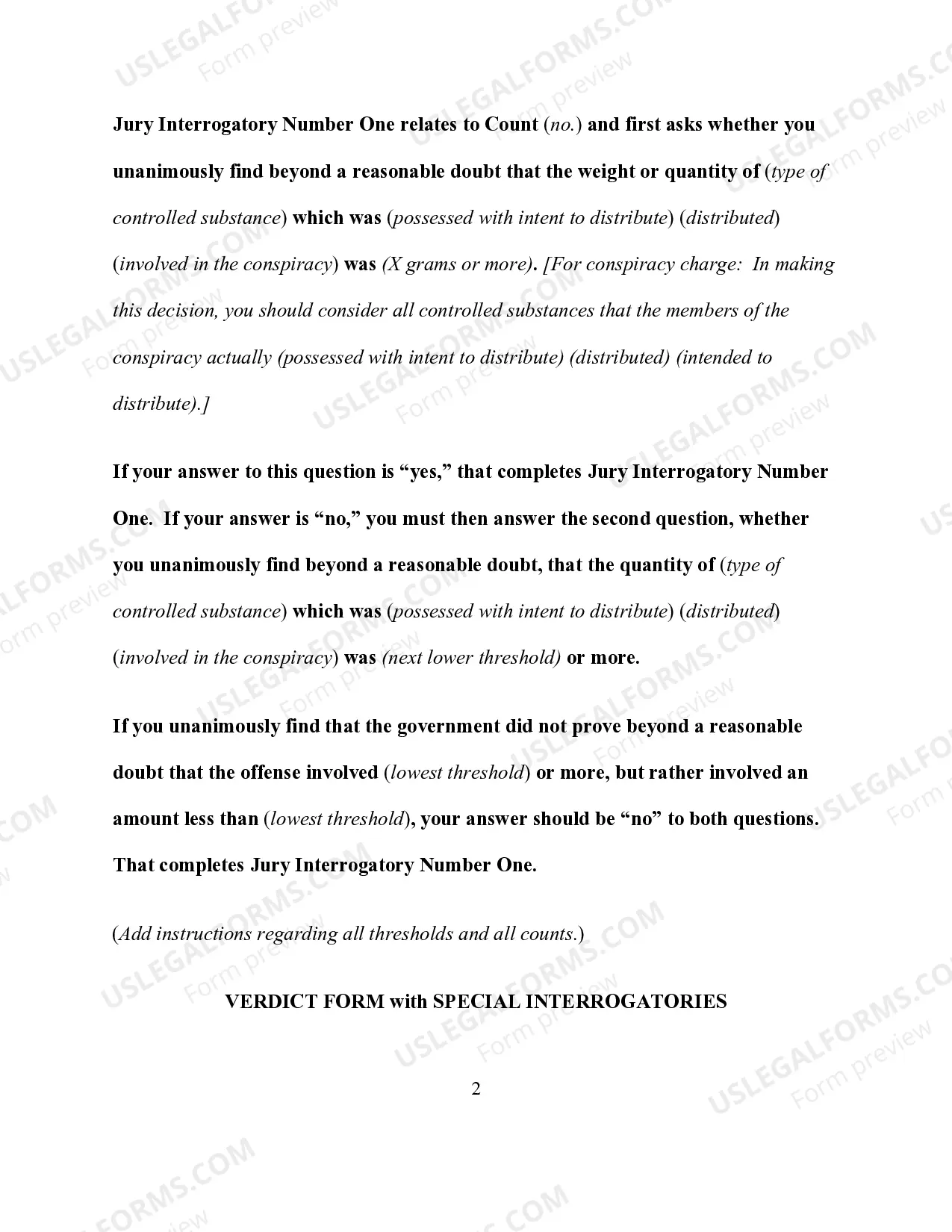 Preview Controlled Substances Offenses - Verdict Forms and Special Interrogatories With Respect to Substance Identity and Weight