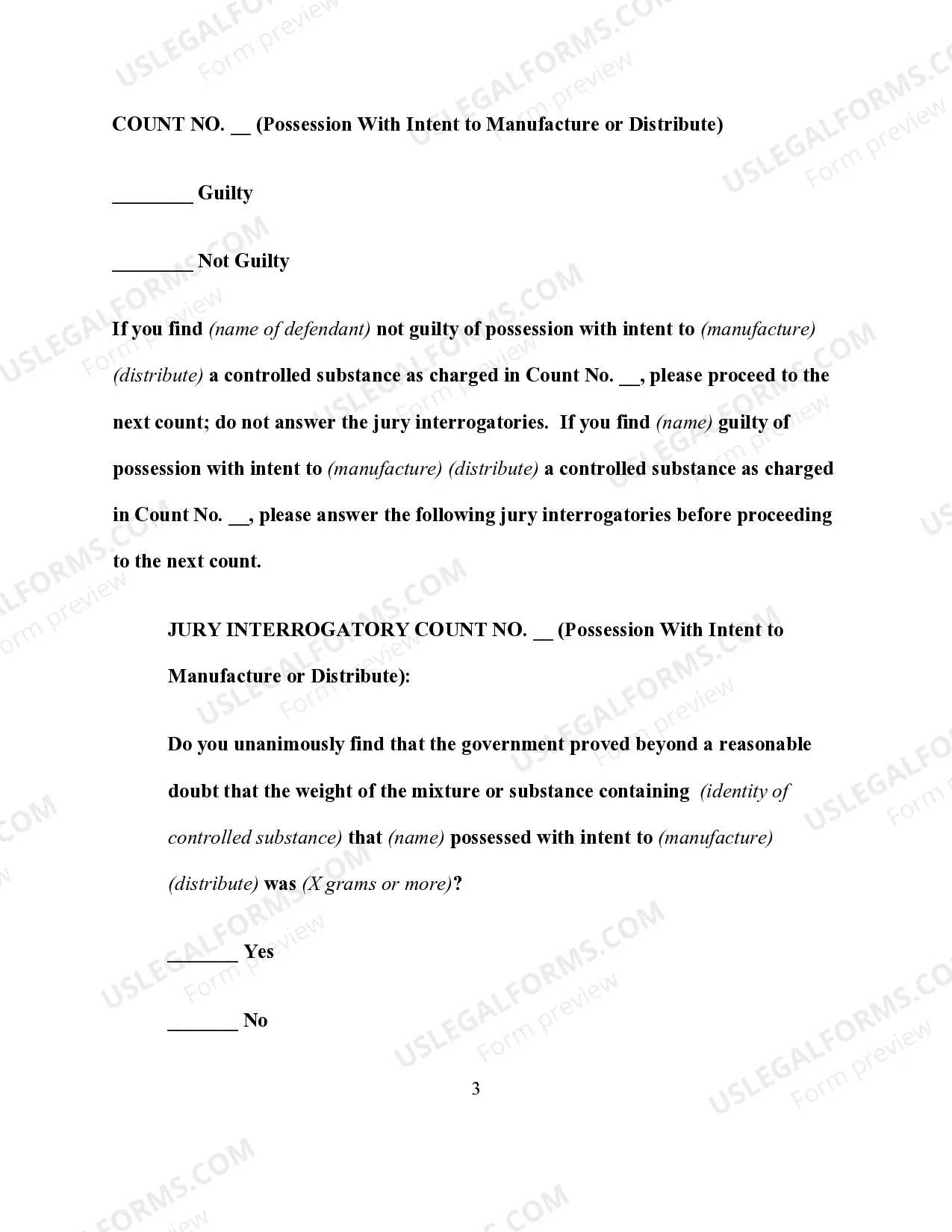 Preview Controlled Substances Offenses - Verdict Forms and Special Interrogatories With Respect to Substance Identity and Weight