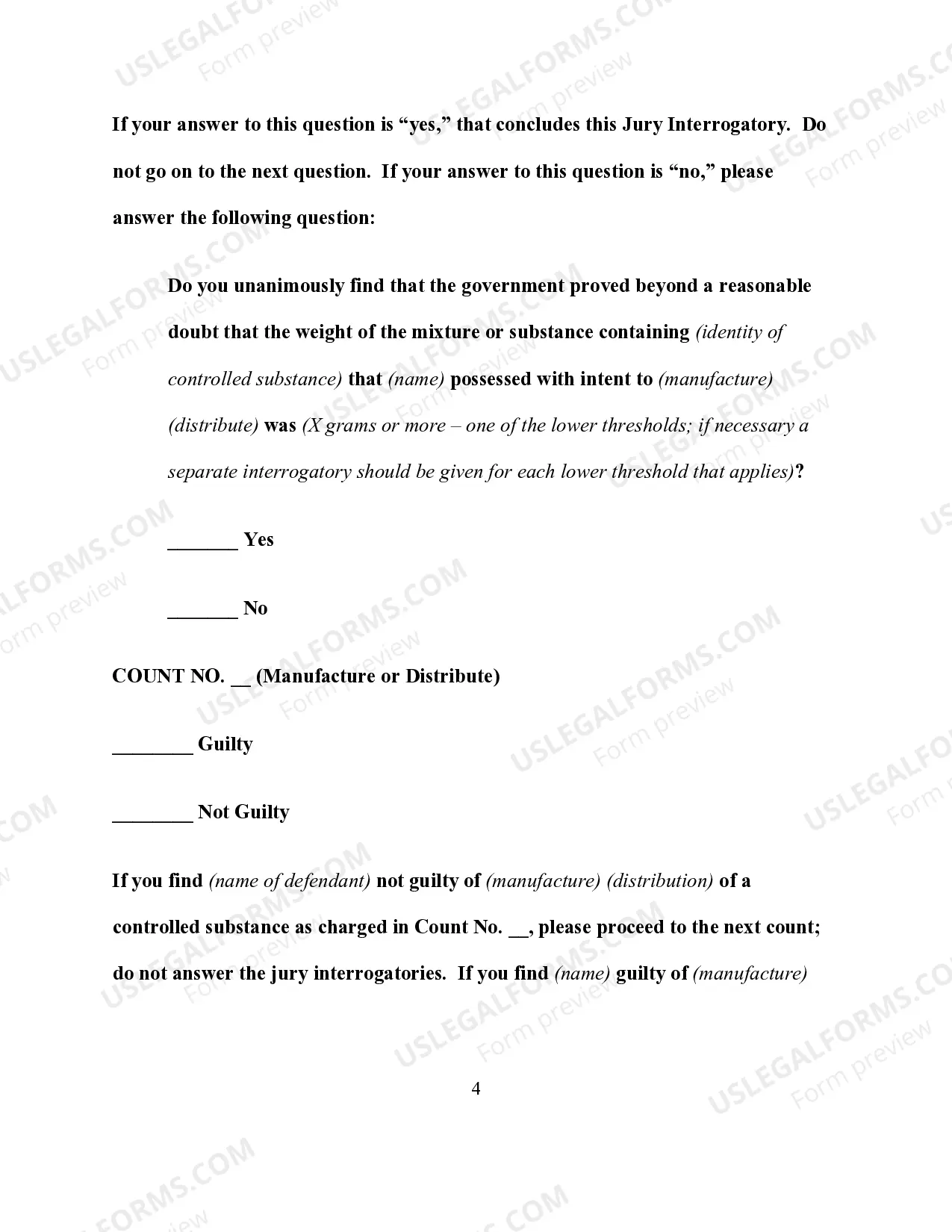 Preview Controlled Substances Offenses - Verdict Forms and Special Interrogatories With Respect to Substance Identity and Weight