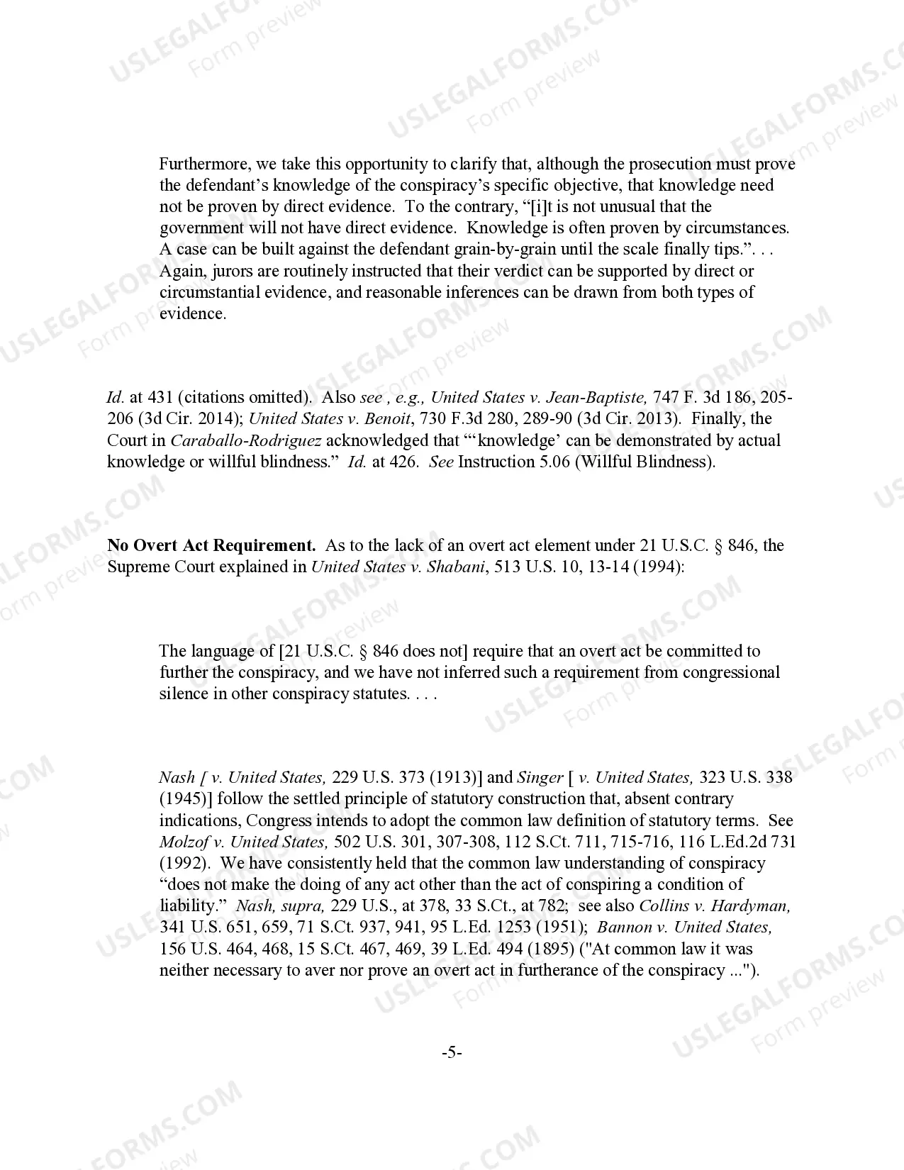 Preview Conspiracy to (Distribute) (Possess with Intent to Manufacture / Distribute) (Manufacture) (Possess) a Controlled Substance (21 U.S.C. Sec. 846)