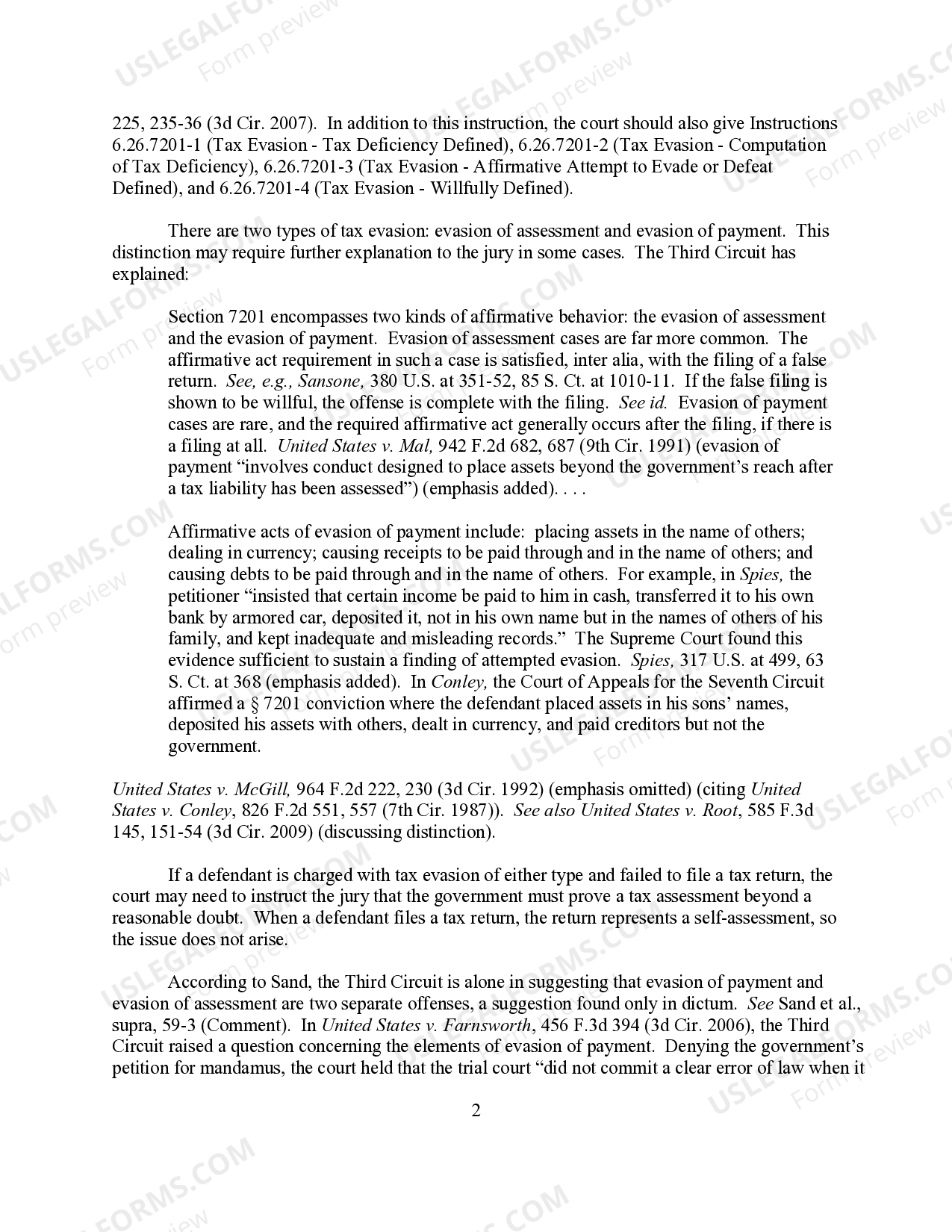 Tax Evasion Elements of the Offense (26 U.S.C. Sec. 7201) US Legal