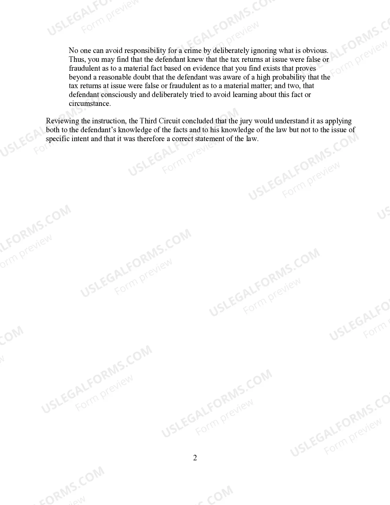 Preview False Income Tax Return - Defendant's Knowledge of Falsity