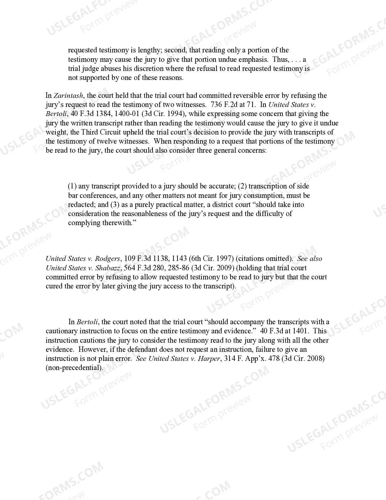 Preview Reading of Testimony