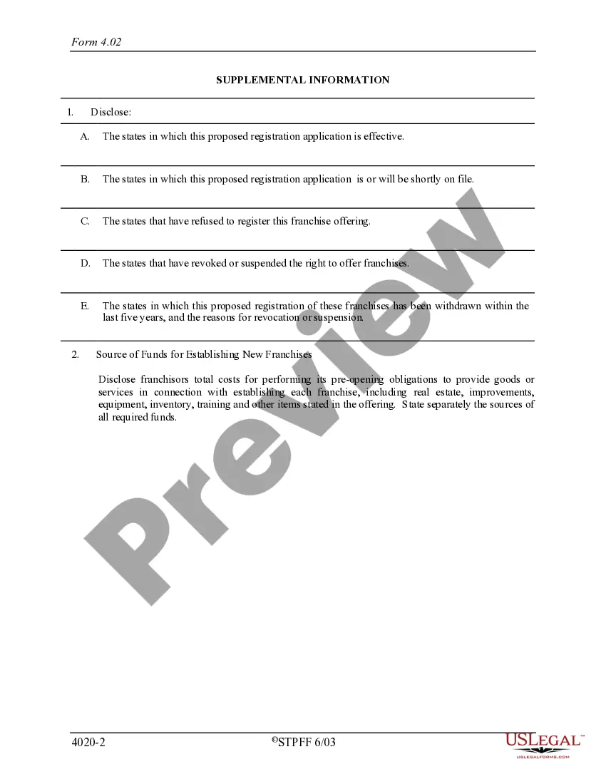 Preview Hawaii Registration for Offer Sale of Franchise or Supplemental Report to Registration Statement