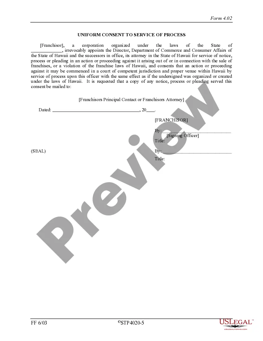 Preview Hawaii Registration for Offer Sale of Franchise or Supplemental Report to Registration Statement