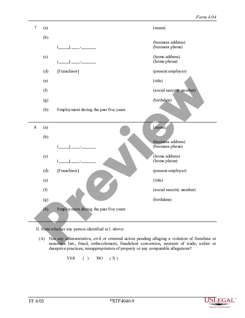 Get Indiana Franchise Registration Application Preview Indiana Franchise Registration Application