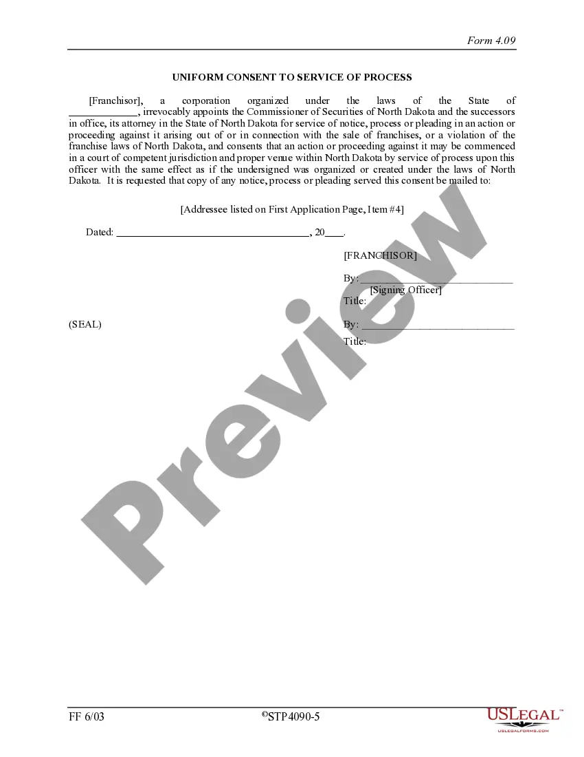 Preview North Dakota Franchise Registration Application