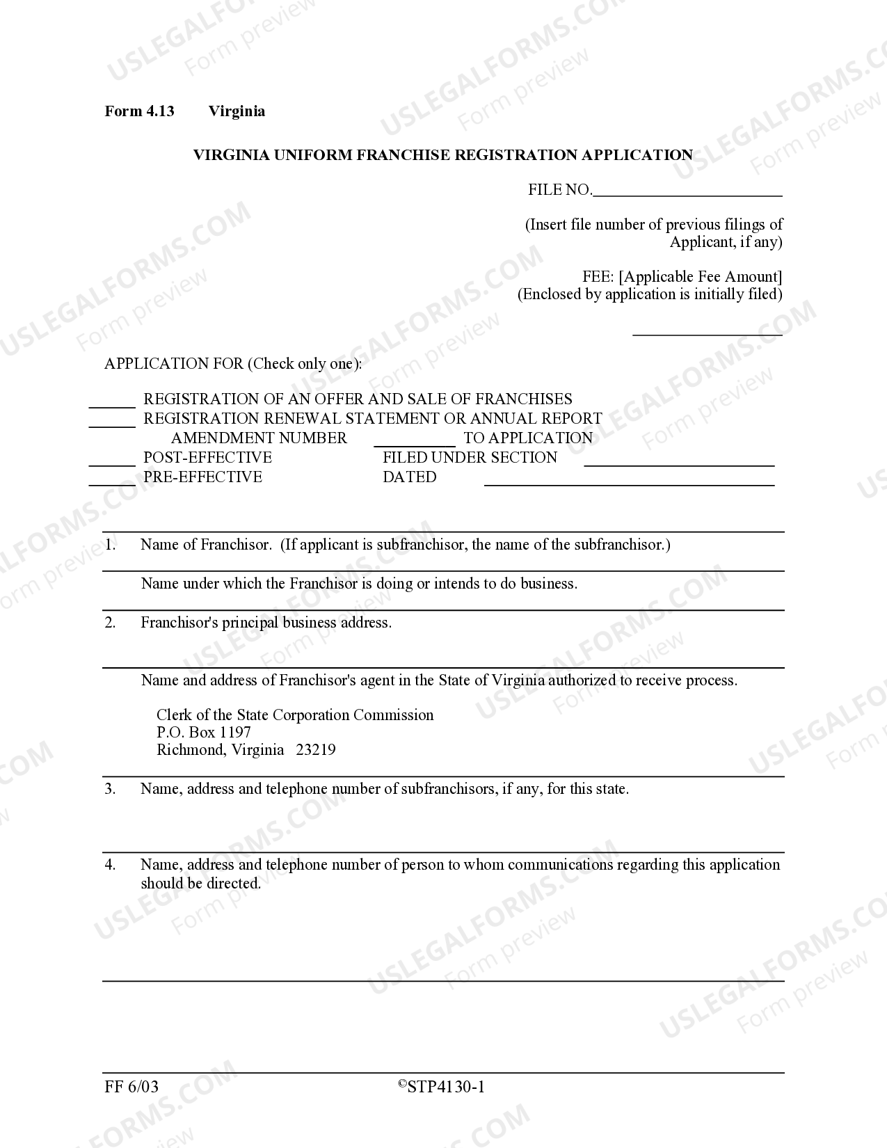 Virginia Franchise Registration Application US Legal Forms