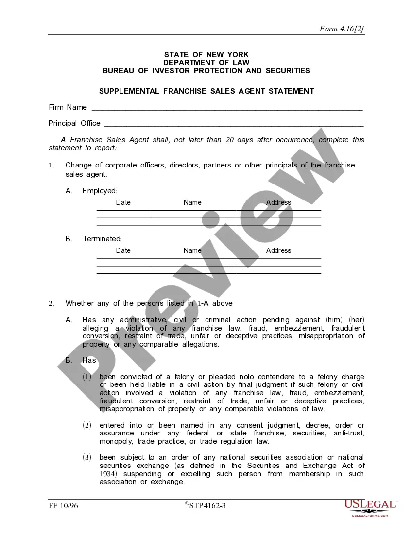 Get New York Franchise Sales Agent Statement Preview New York Franchise Sales Agent Statement