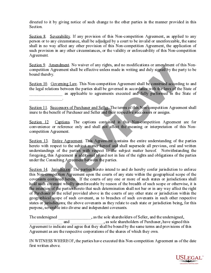 Preview Noncompetition Agreement - Business purchase and sale